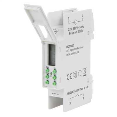 MCG 24 Hour 7 Day Single Channel 1 Module Digital DIN Rail Timer ...