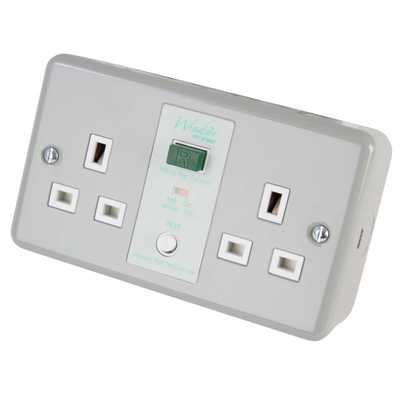 RCD Double Socket Metalclad Switched Surface Garage Workshop Socket Trip 13A
