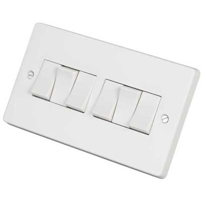 Crabtree 10a 6 Gang 2 Way Light Switch White