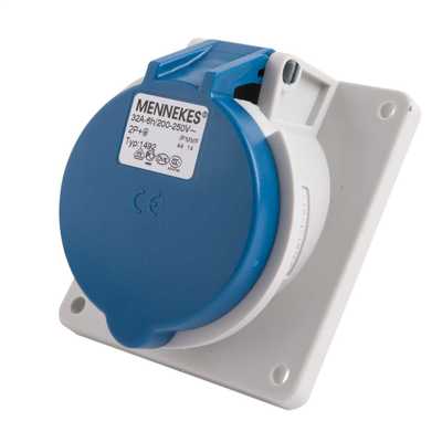 Mennekes 32A 2P+E 230V Angled Panel Mounted Socket IP44 (1492) | CEF