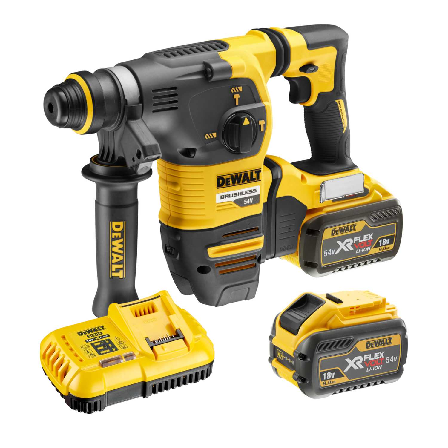 Dewalt 54V XR Flexvolt Brushless SDS Plus Hammer Drill with 2 x 9.0Ah Batteries (DCH333X2GB) CEF