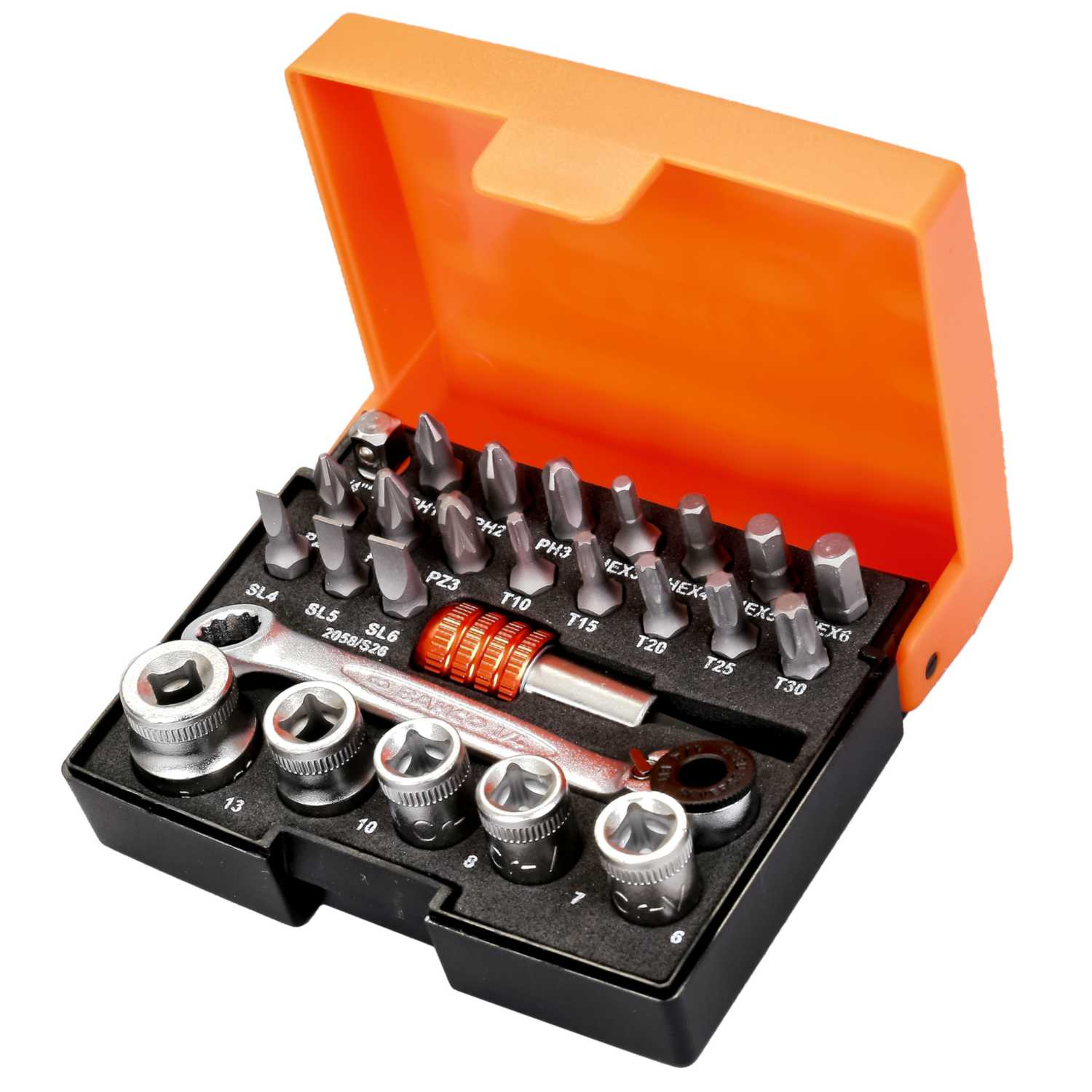Bahco 26 Piece Metric Ratchet Wrench Socket and Bit Set 613mm (SB2058/S26) CEF