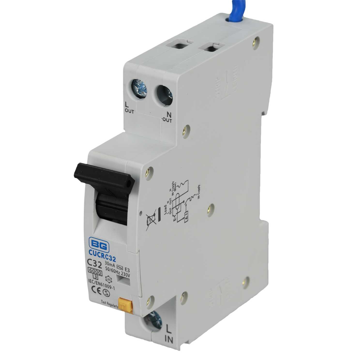 BG 32A Single Pole 1 Module C Curve 6kA 30mA Type AC RCBO (CUCRC32) | CEF