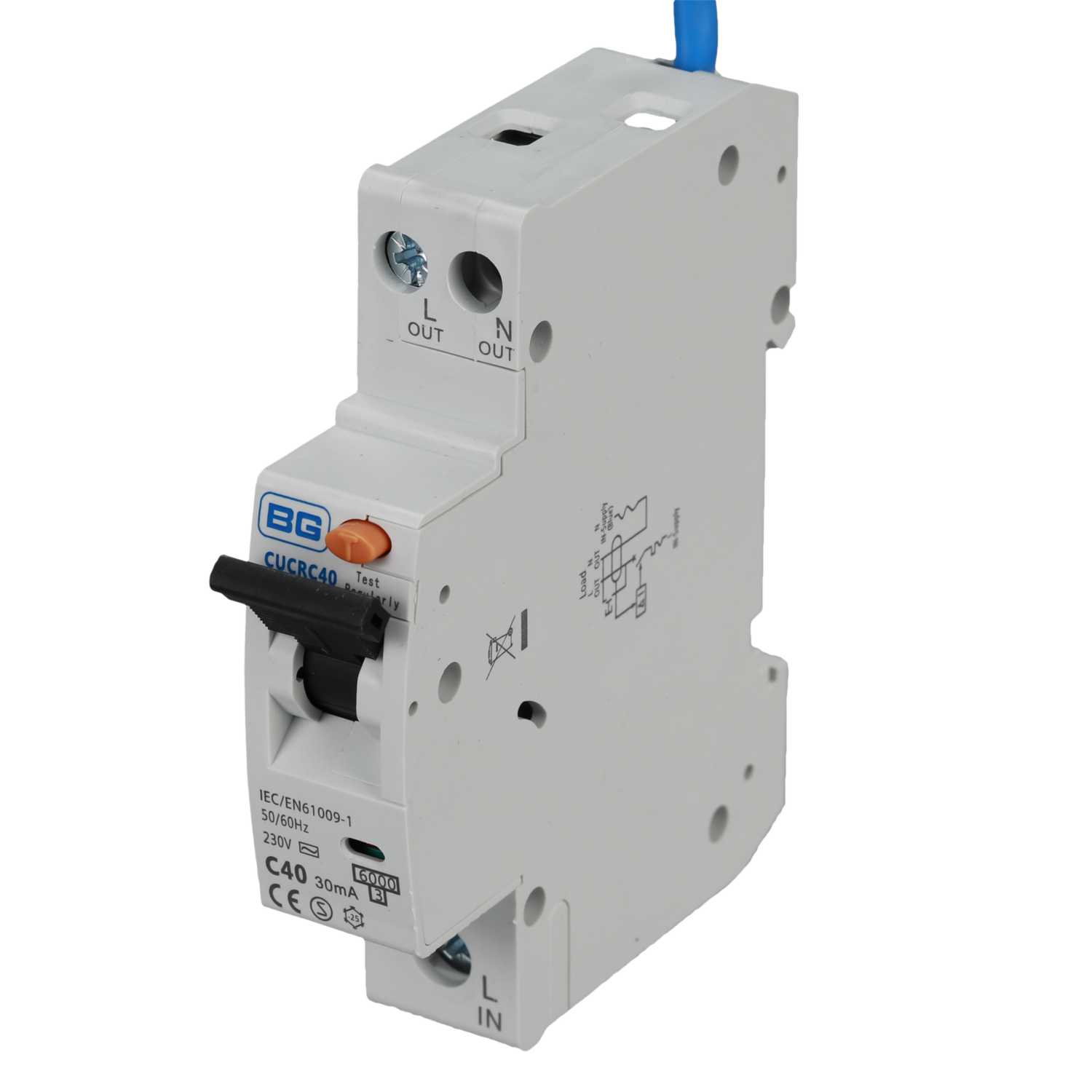 BG 40A Single Pole 1 Module C Curve 6kA 30mA Type AC RCBO (CUCRC40) | CEF