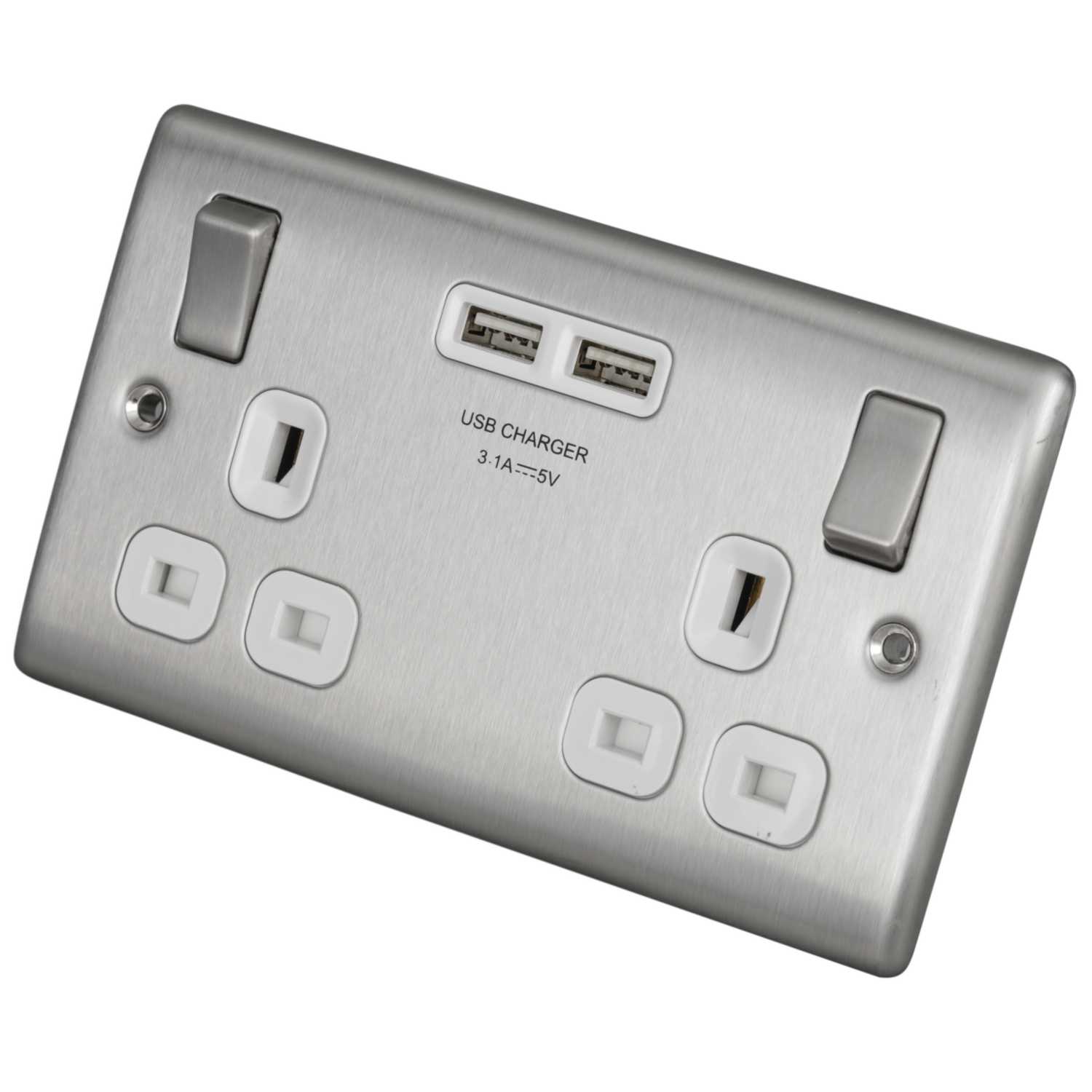 BG 13A 2 Gang Switched Socket with Twin USB Outlets White Insert
