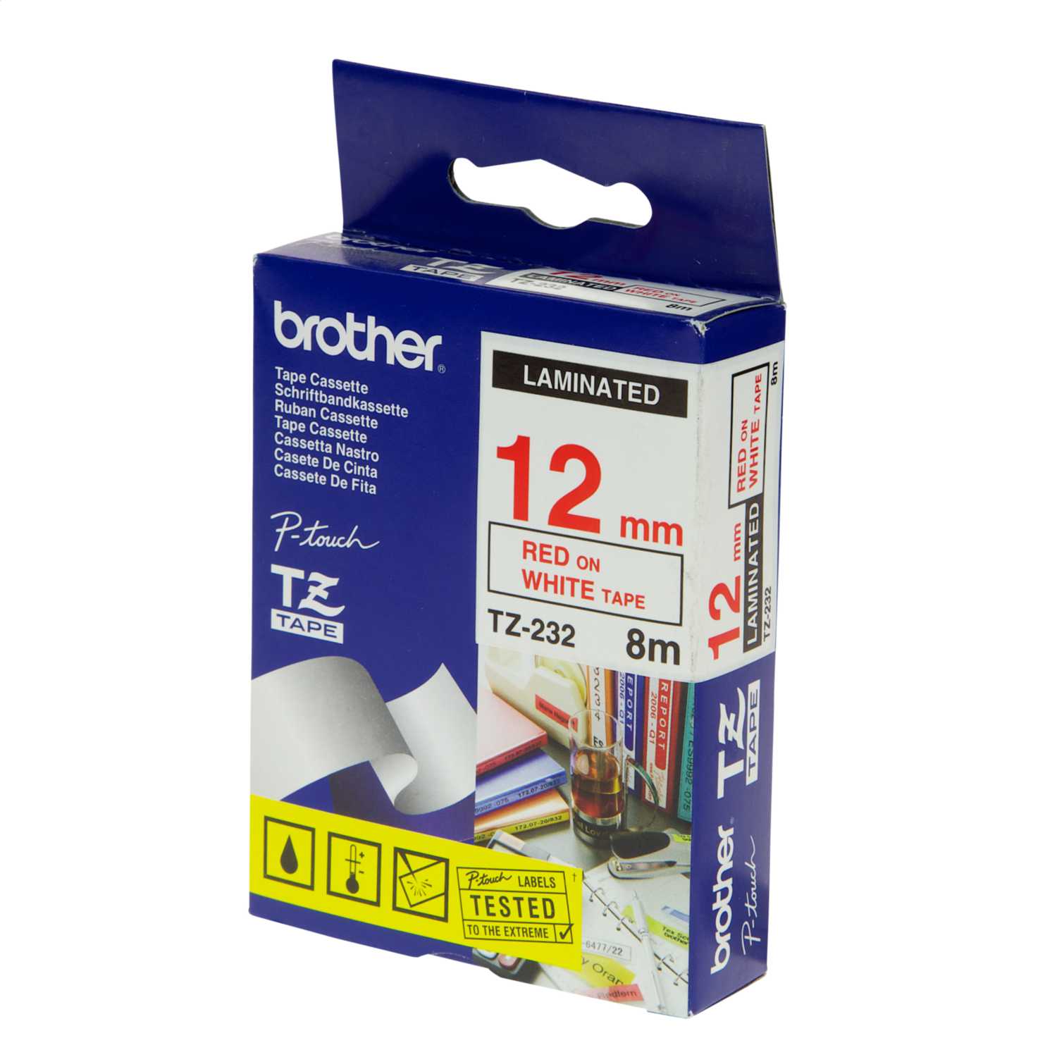 Brother 12mm x 8m Label Cartridge Red on White (TZE-232) | CEF