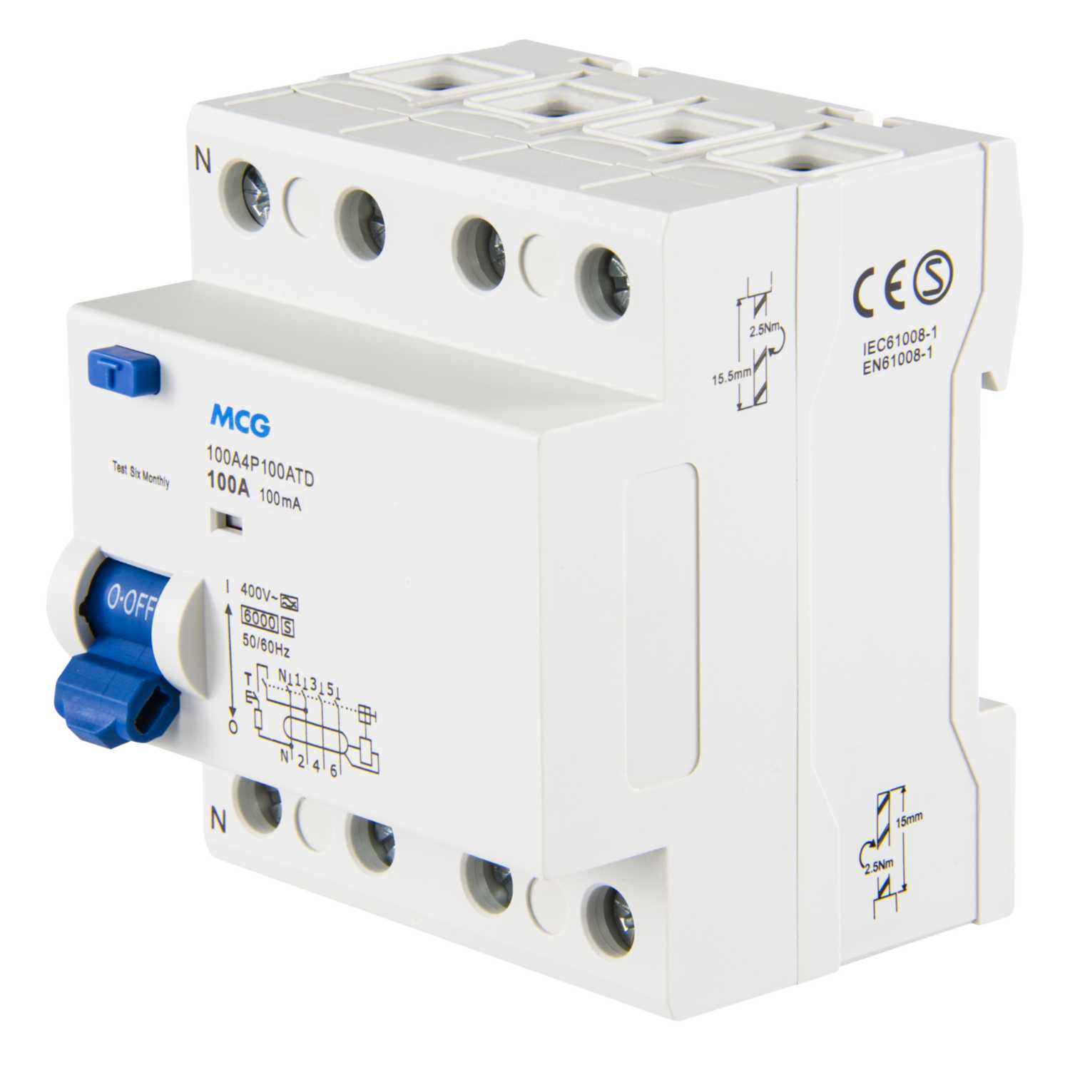 MCG 100A 4 Pole 100mA Type A Time Delay RCD (100A4P100ATD) CEF
