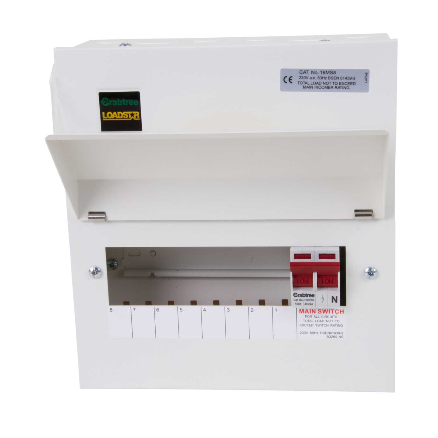 Crabtree Loadstar 8 Way 100A Isolator Metal Clad Consumer Unit