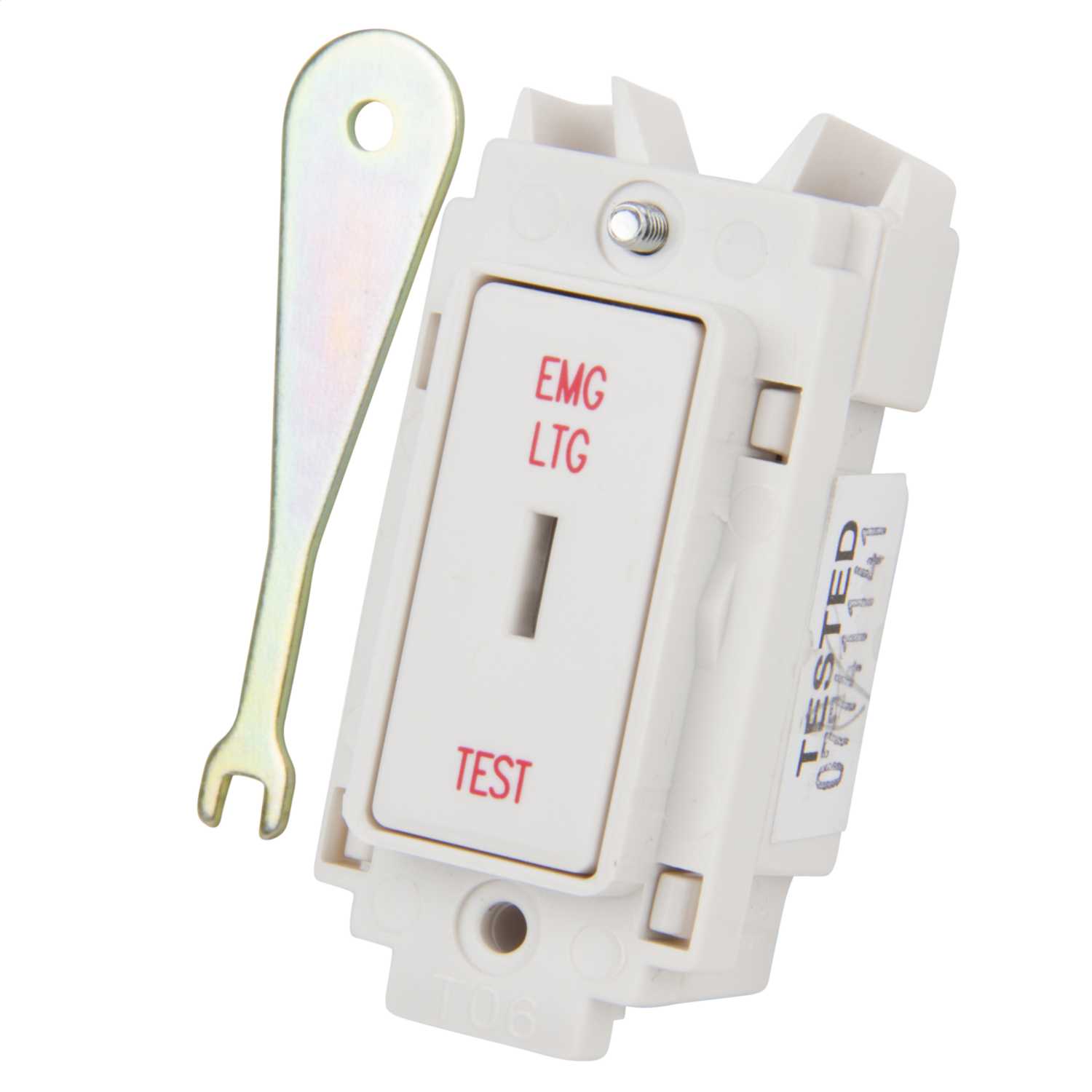 Crabtree 20A 2 Way Grid Key Switch marked Emergency Lighting Test (4551