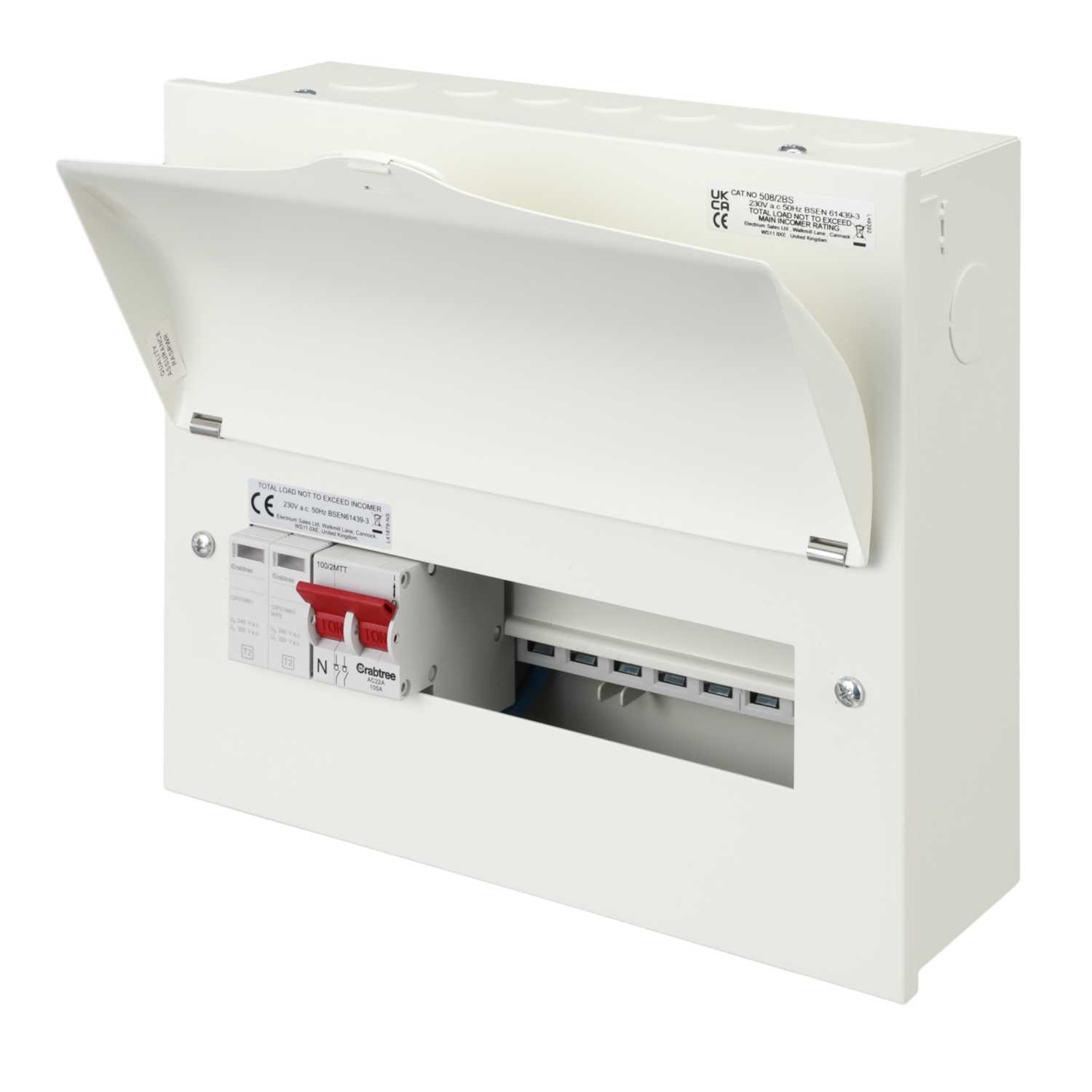 Crabtree 8 Way 100A Isolator Incomer Metal Clad Consumer Unit with Type ...