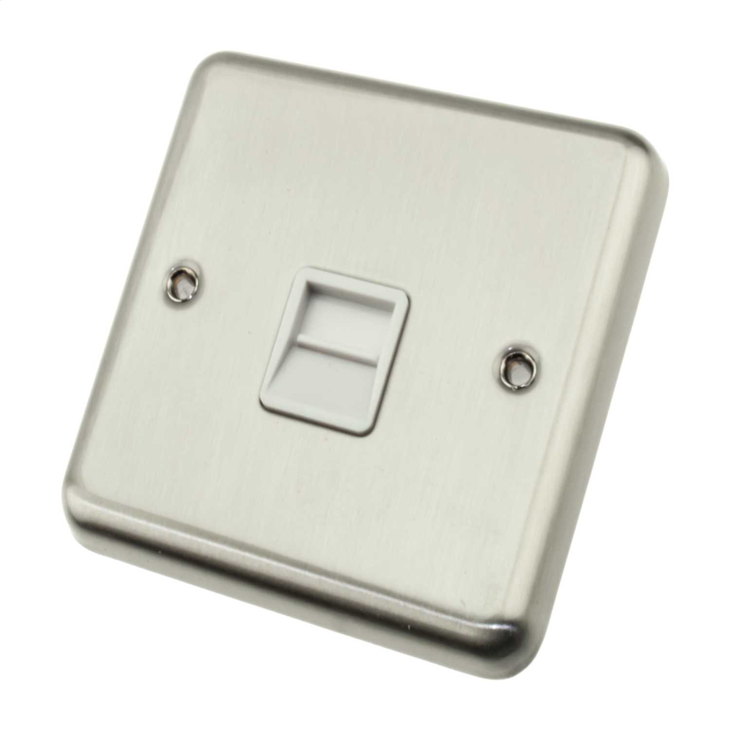 Deta 1 Gang Secondary Telephone Socket White Insert Satin Chrome