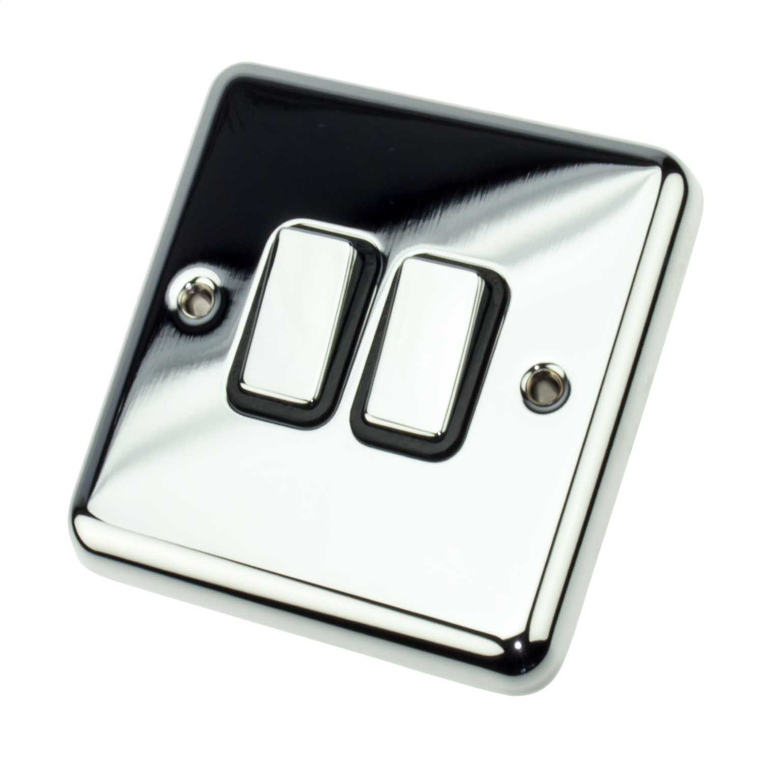 Deta 10A 2 Gang 2 Way Light Switch Black Insert Chrome (2904CHB) CEF
