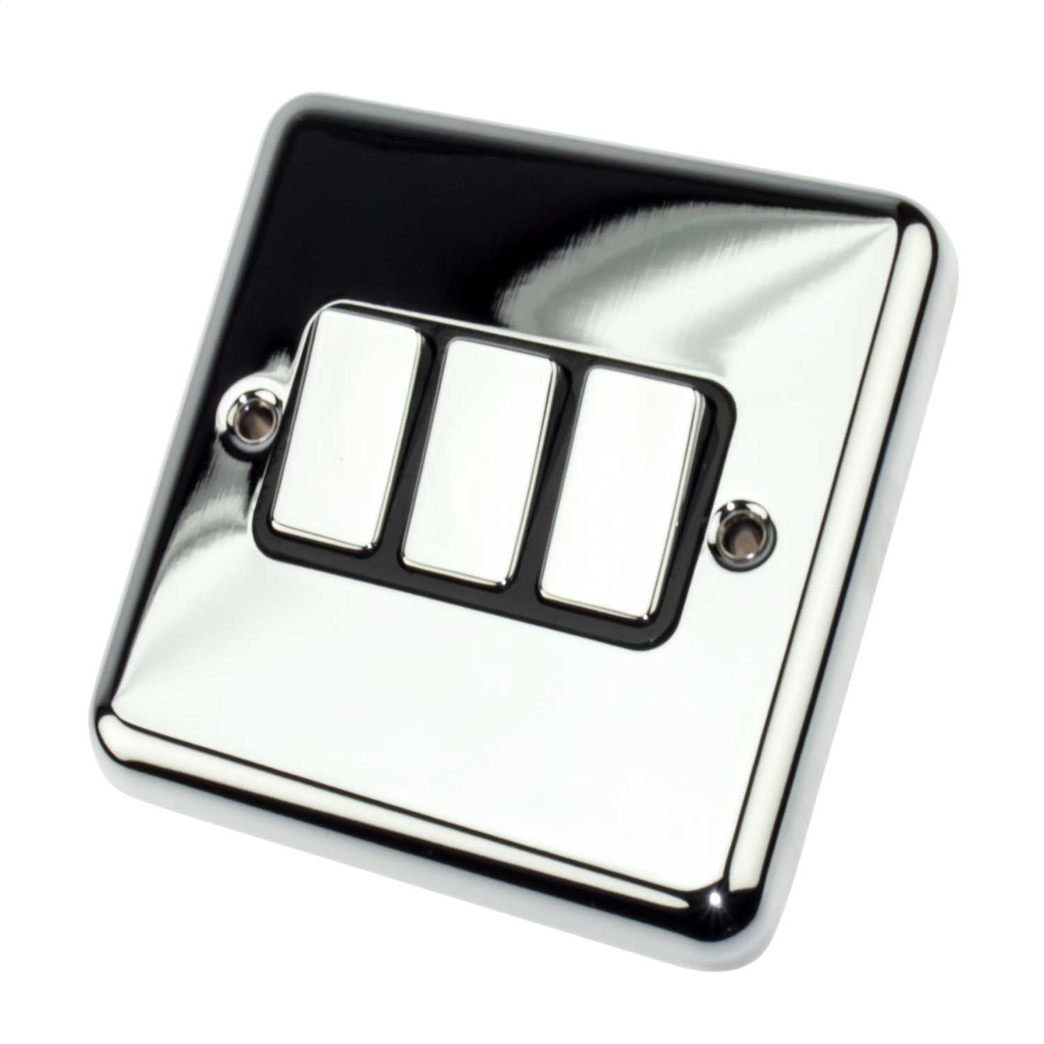 Deta 10A 3 Gang 2 Way Light Switch Black Insert Chrome (2905CHB) CEF