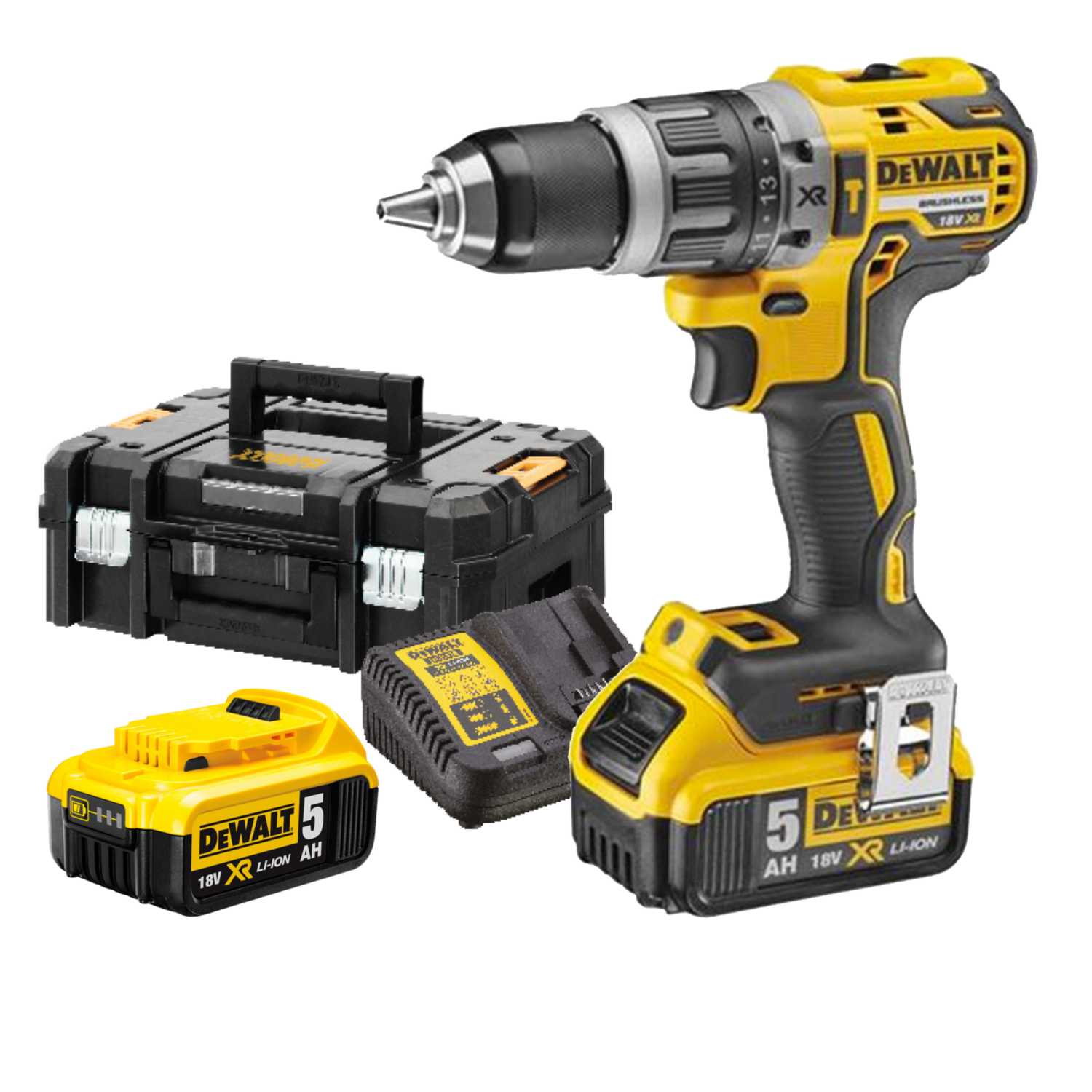 Dewalt 18V XR Brushless Compact Hammer Drill Driver with 2 x 5.0Ah ...