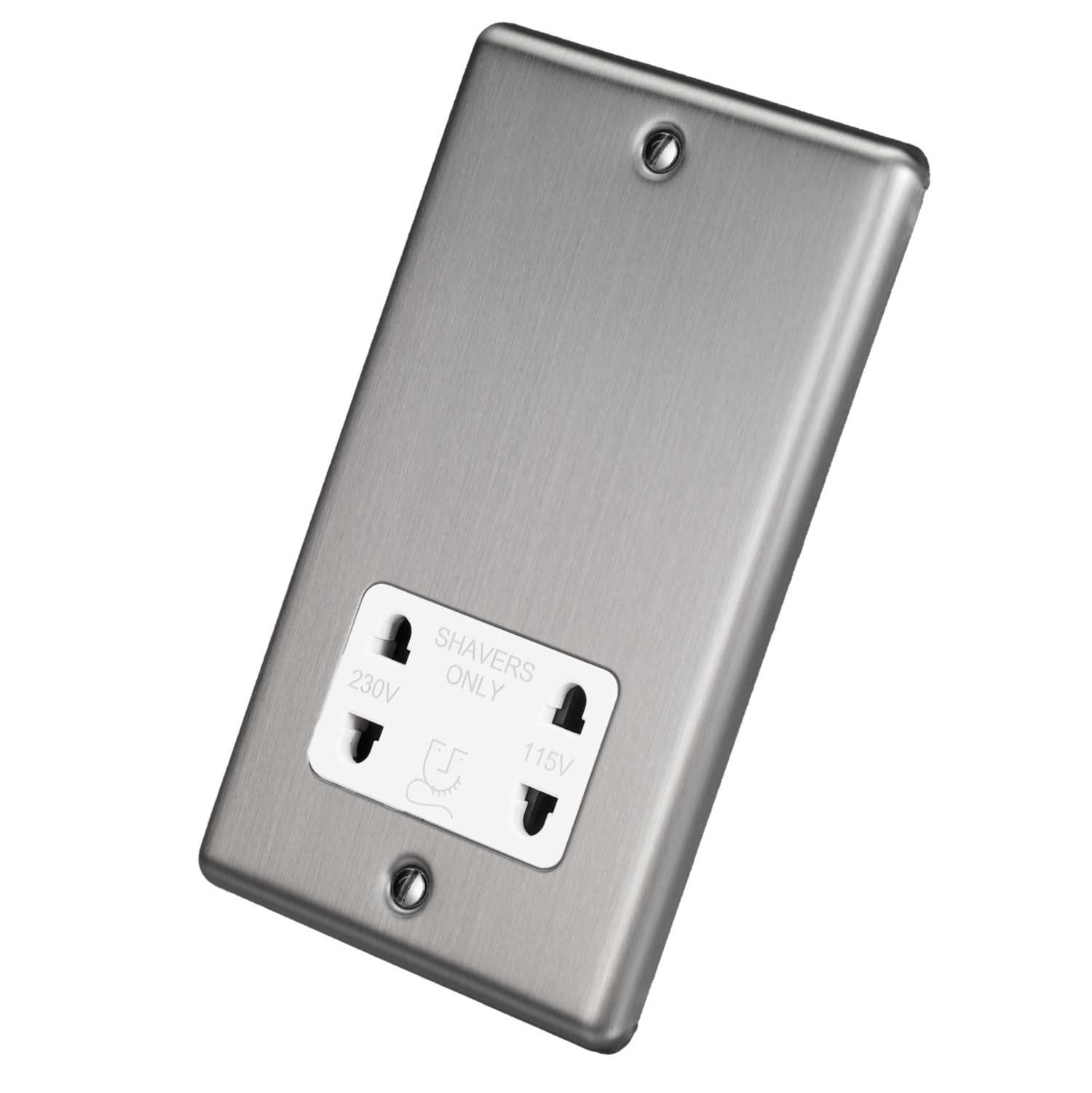 Eurolite Dual Voltage Shaver Socket White Insert Satin Stainless Steel ...