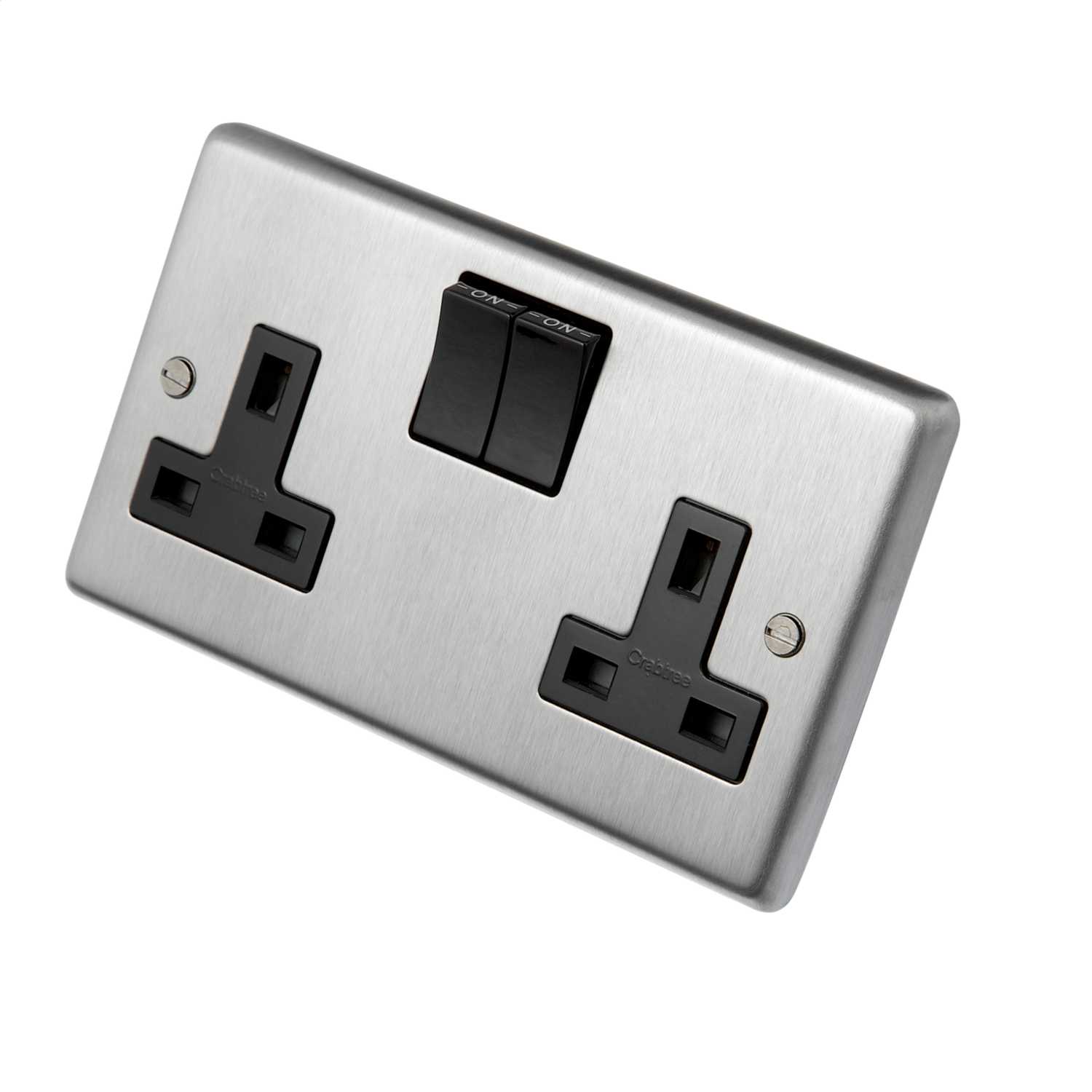 Eurolite 13A DP 2 Gang Switched Socket Black Insert Satin Stainless ...