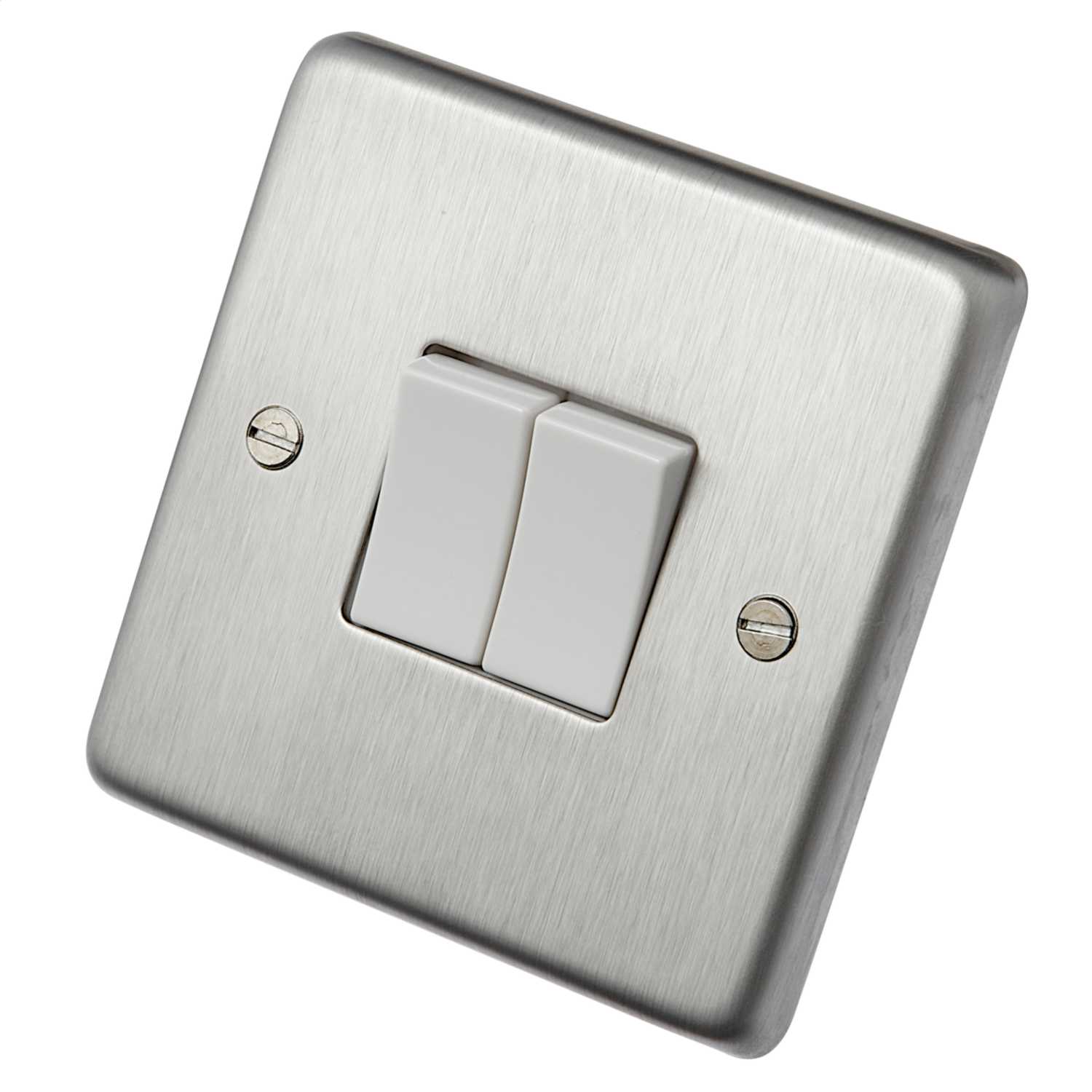 Eurolite 10a 2 Gang 2 Way Light Switch White Insert Satin Stainless Steel Sss2sw W Cef 