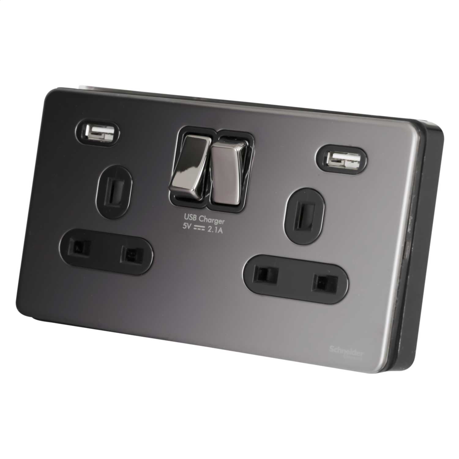 Schneider GET Ultimate 13A 2 Gang Switched Socket with Twin USB Outlets