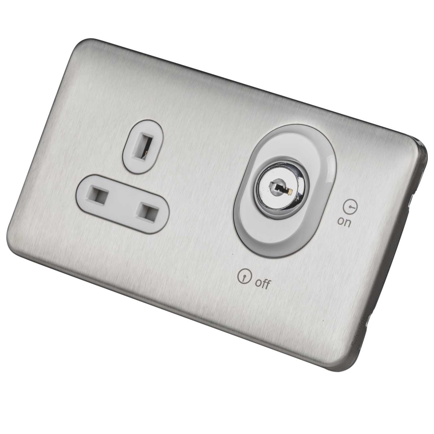 Schneider Lisse Deco 13A Single Lockable Socket White Insert Stainless