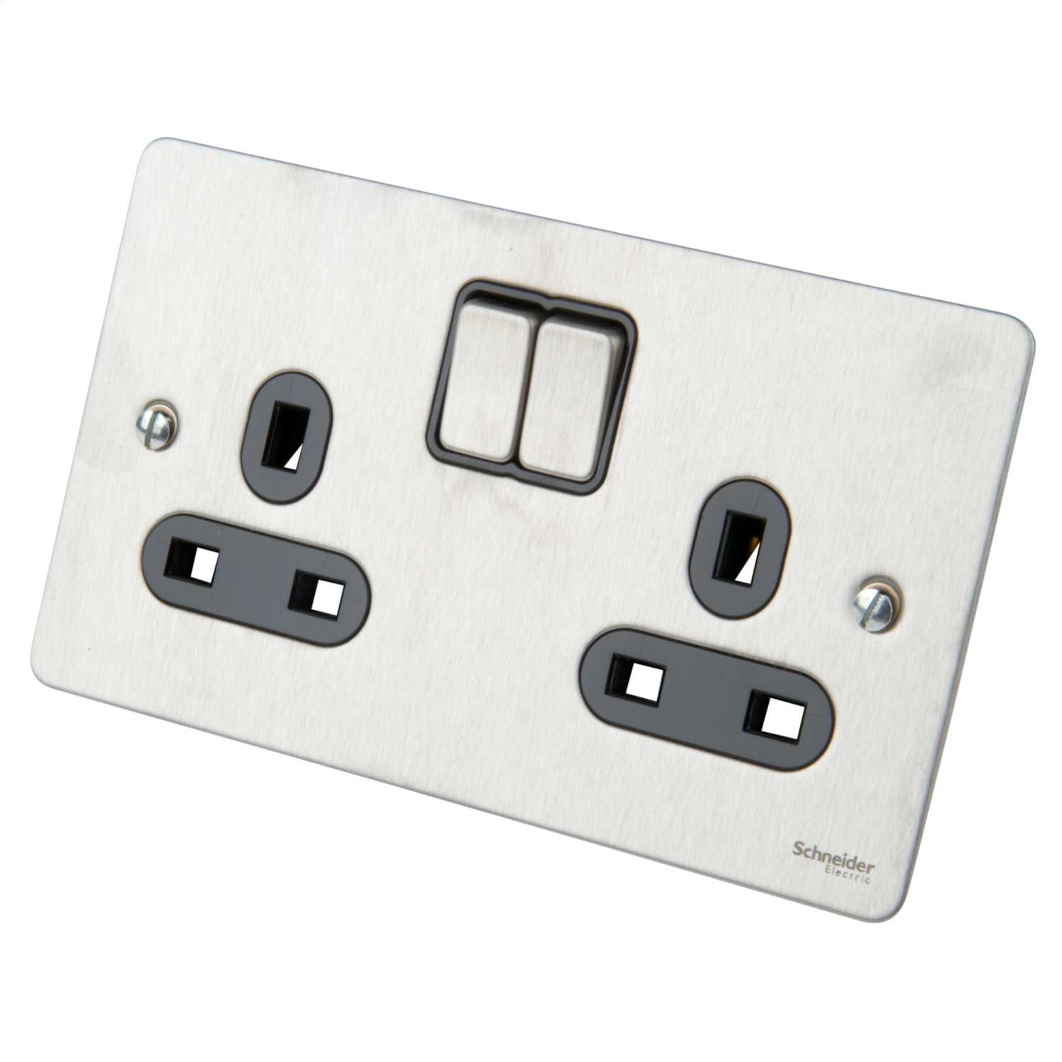 Schneider GET Ultimate Flat Plate 13A DP 2 Gang Switched Socket Black ...