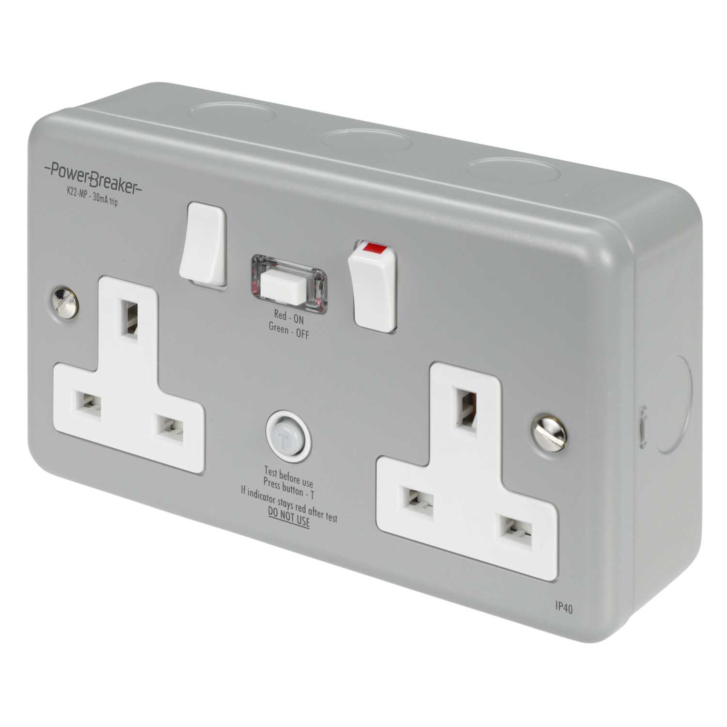 PowerBreaker 13A 2 Gang RCD Type A Passive Metal Clad Socket (K22MP) CEF