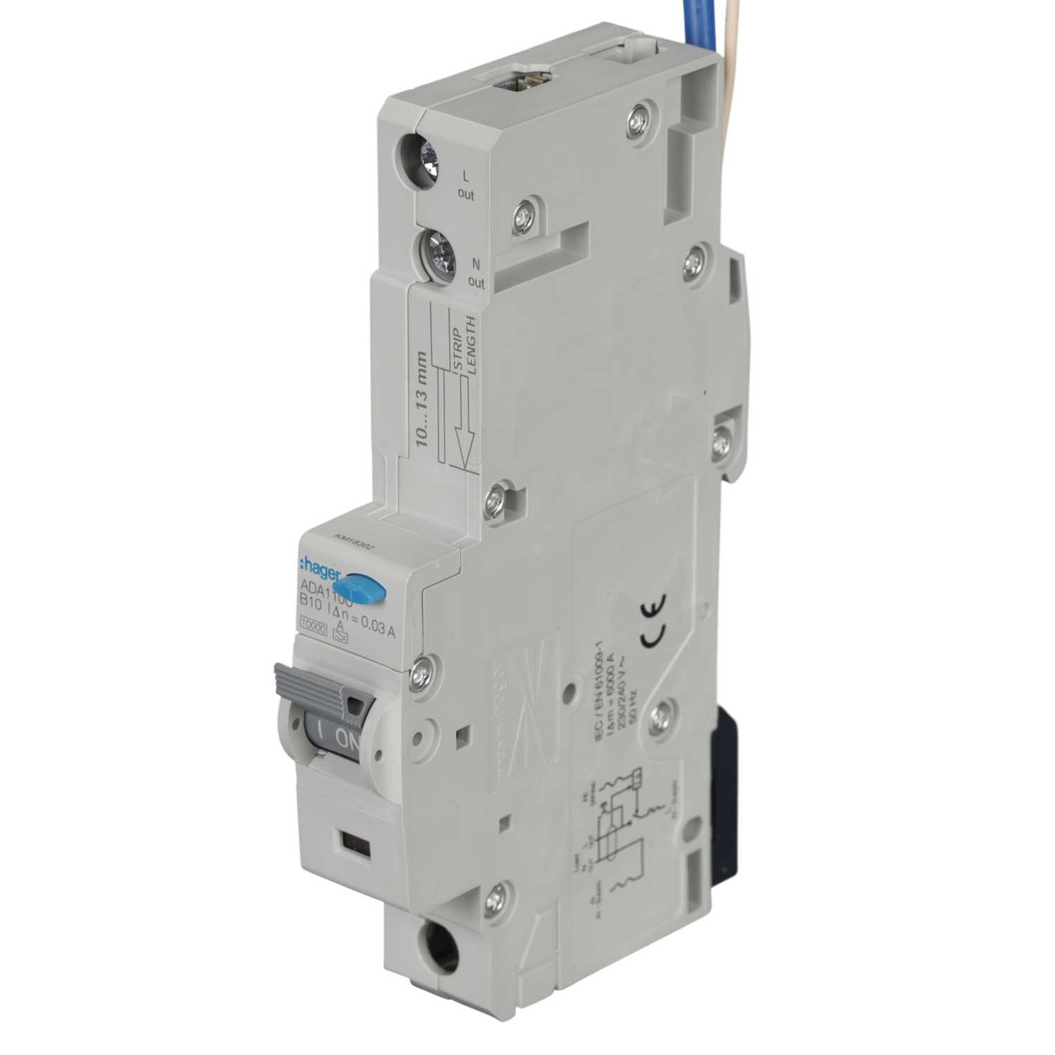 Hager 10A Single Pole 1 Module B Curve 10kA 30mA Type A RCBO (ADA110U ...