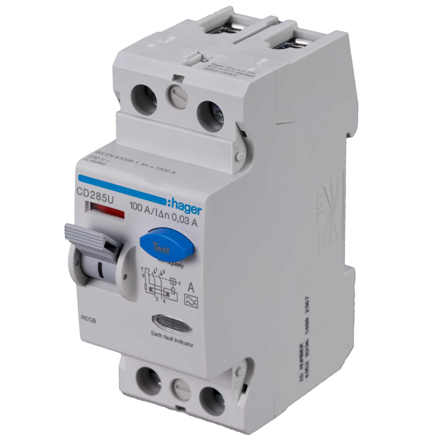 Hager 100A 2 Pole 30mA Type A RCD (CD285U) | CEF