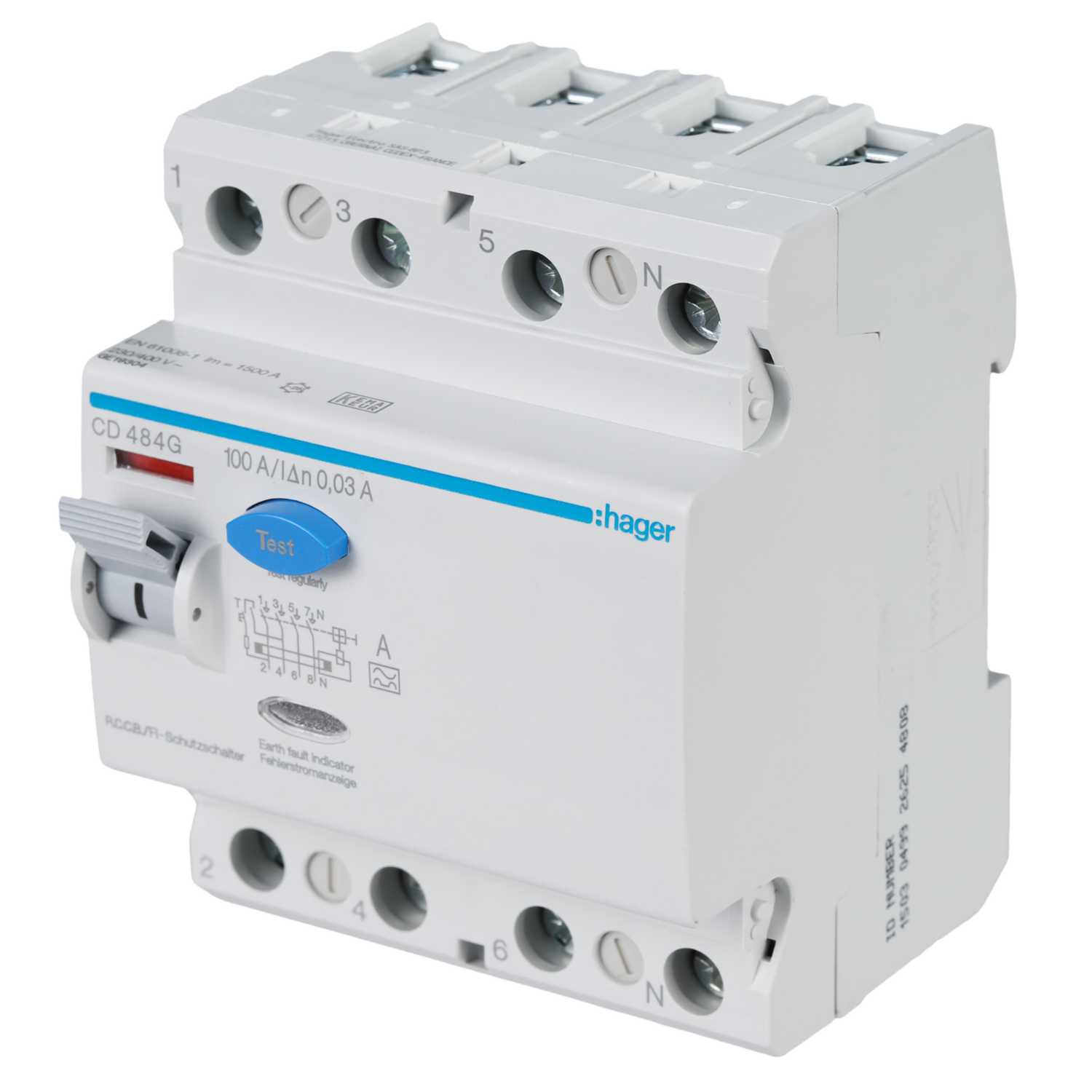 Hager 100A 4 Pole 30mA Type A RCD (CD484G) CEF