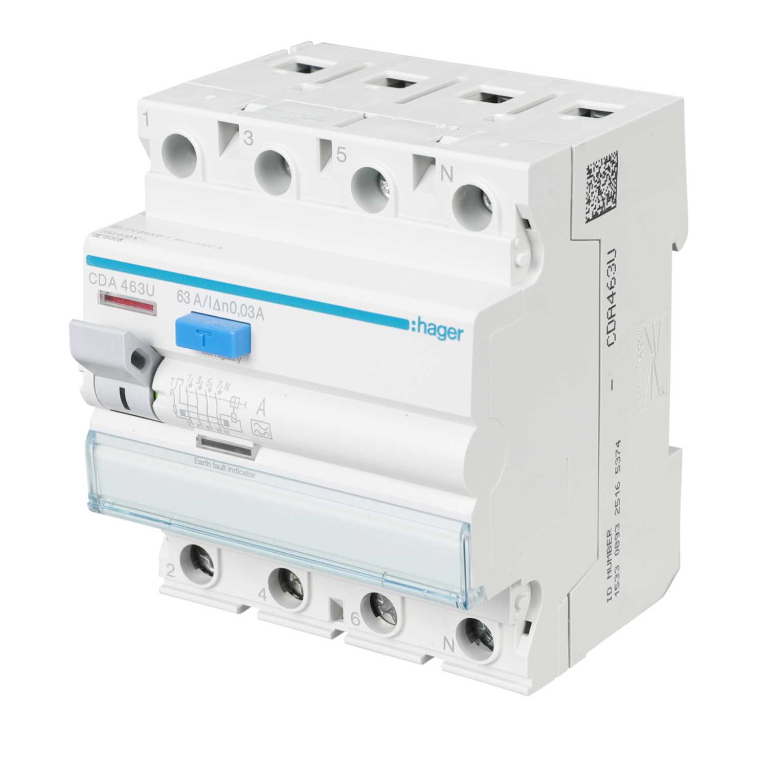 Hager 63A 4 Pole 30mA Type A RCD (CDA463U) | CEF