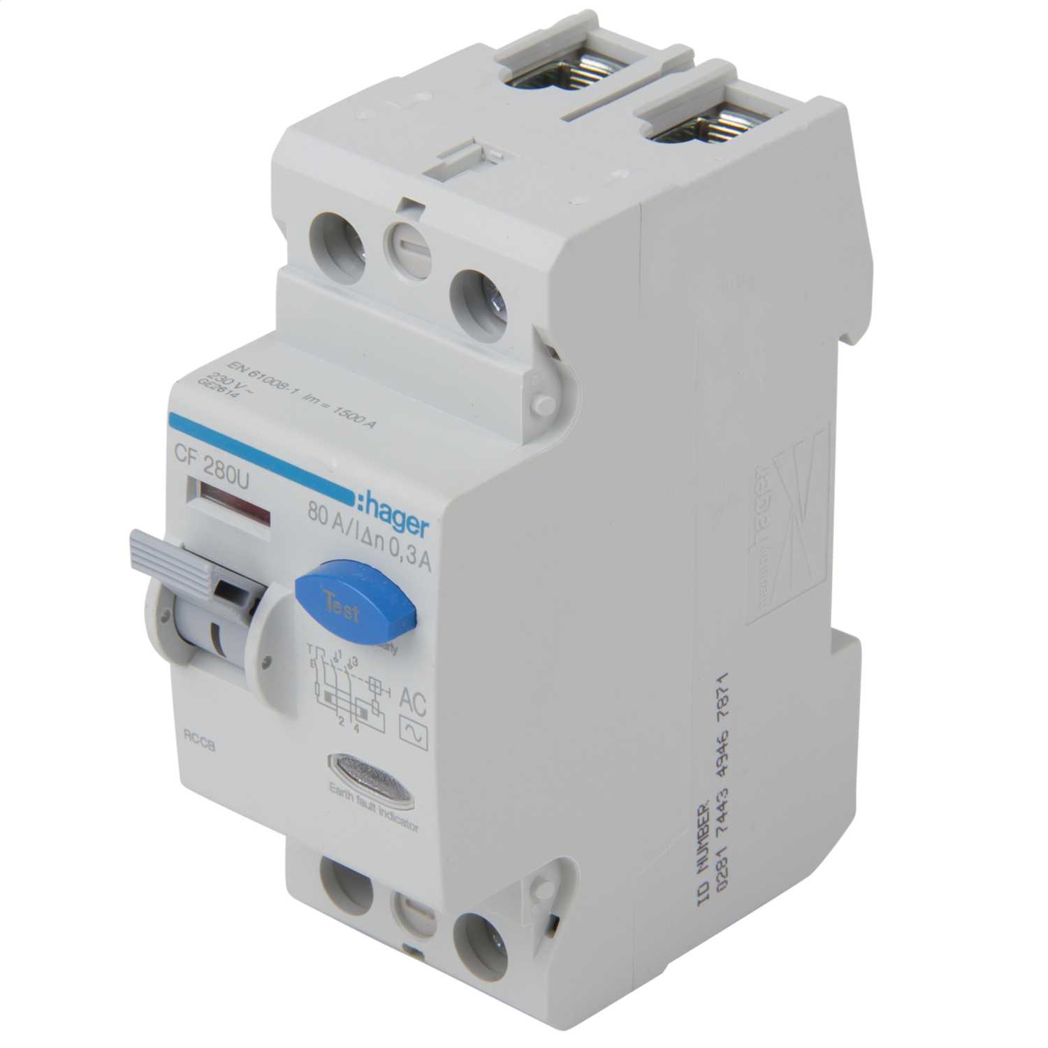 Hager 80A 2 Pole 300mA Type AC RCD (CF280U) | CEF