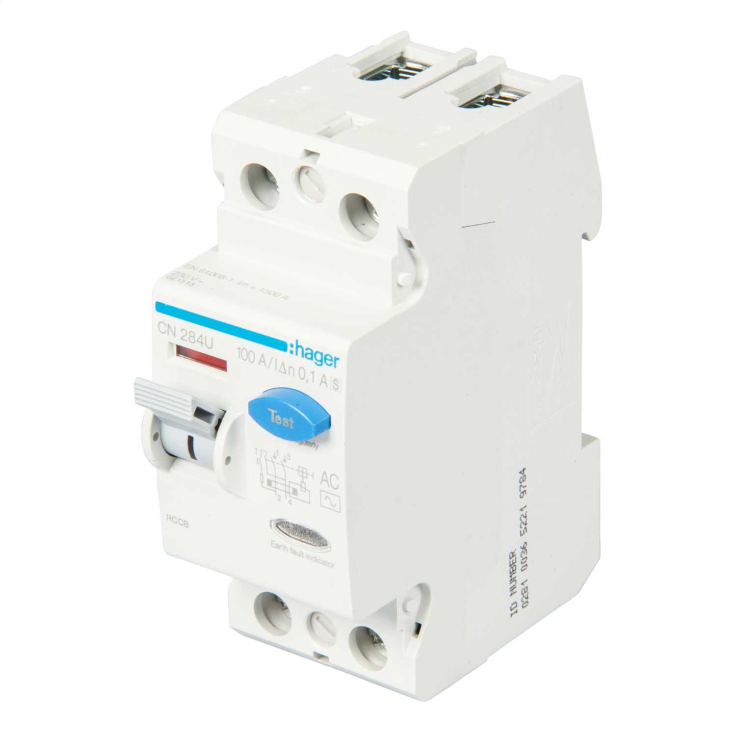 Hager 100A 2 Pole 100mA Type AC Time Delay RCD (CN284U) CEF