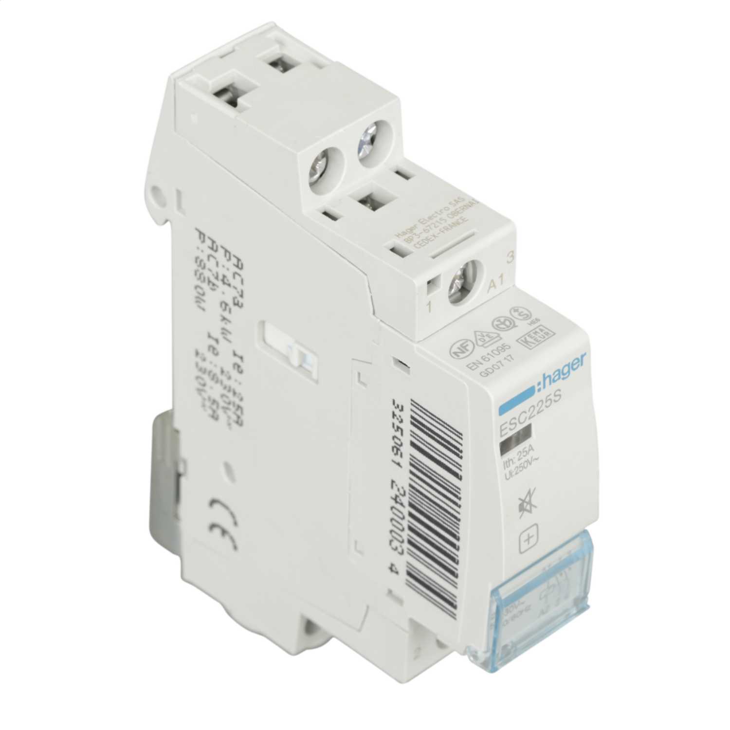 Hager 25A 1 Module Hum Free Contactor 2 NO Contacts (ESC225S) | CEF