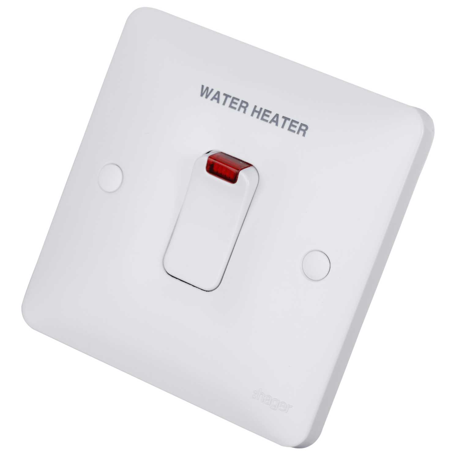 Hager Sollysta 20A DP Switch with Neon marked Water Heater White