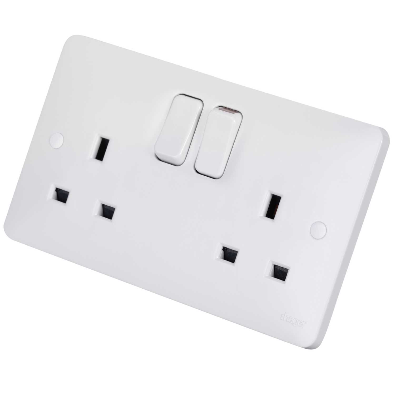 2 x Schneider 13A Single Gang Switched Wall Plug Socket White Electric GENUINE 