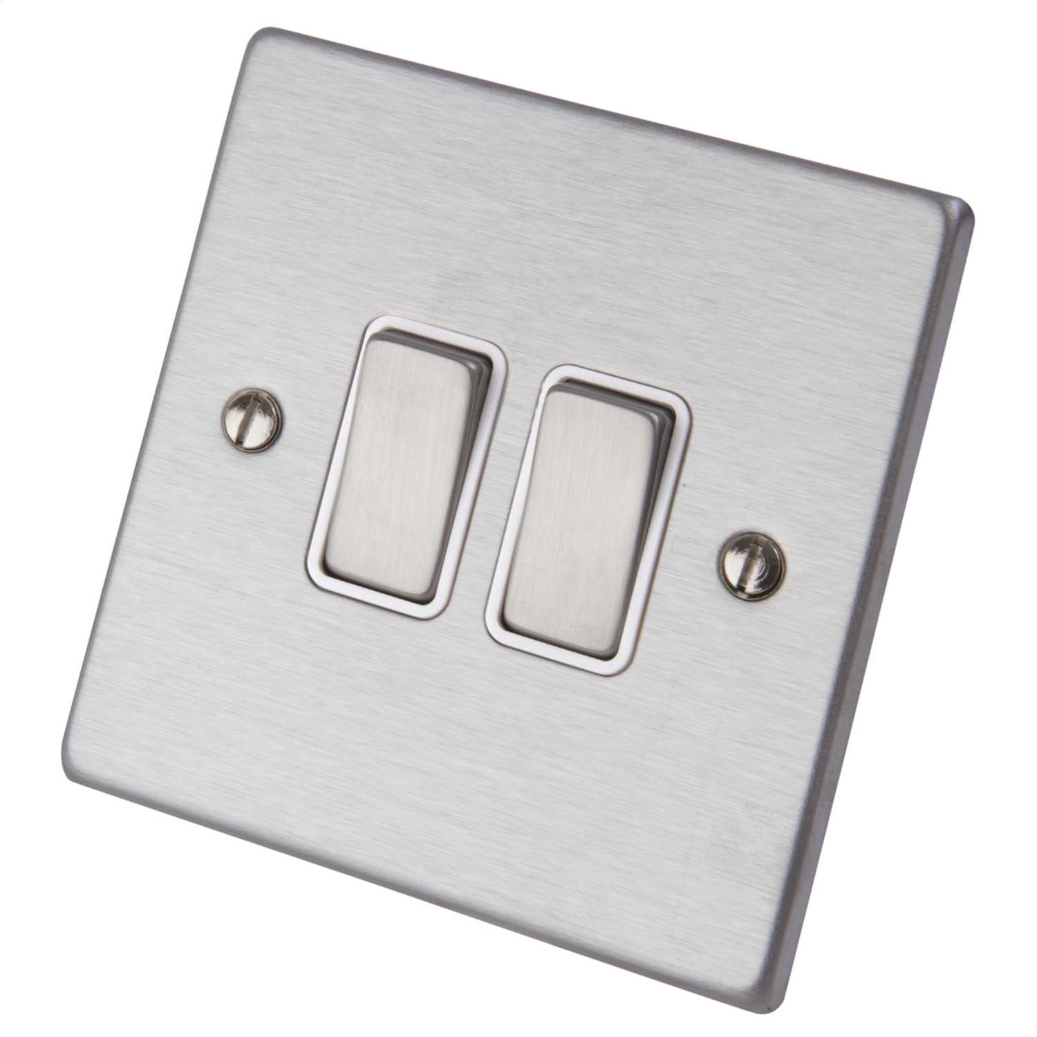 Hamilton 10A 2 Gang 2 Way Light Switch White Insert Satin Steel