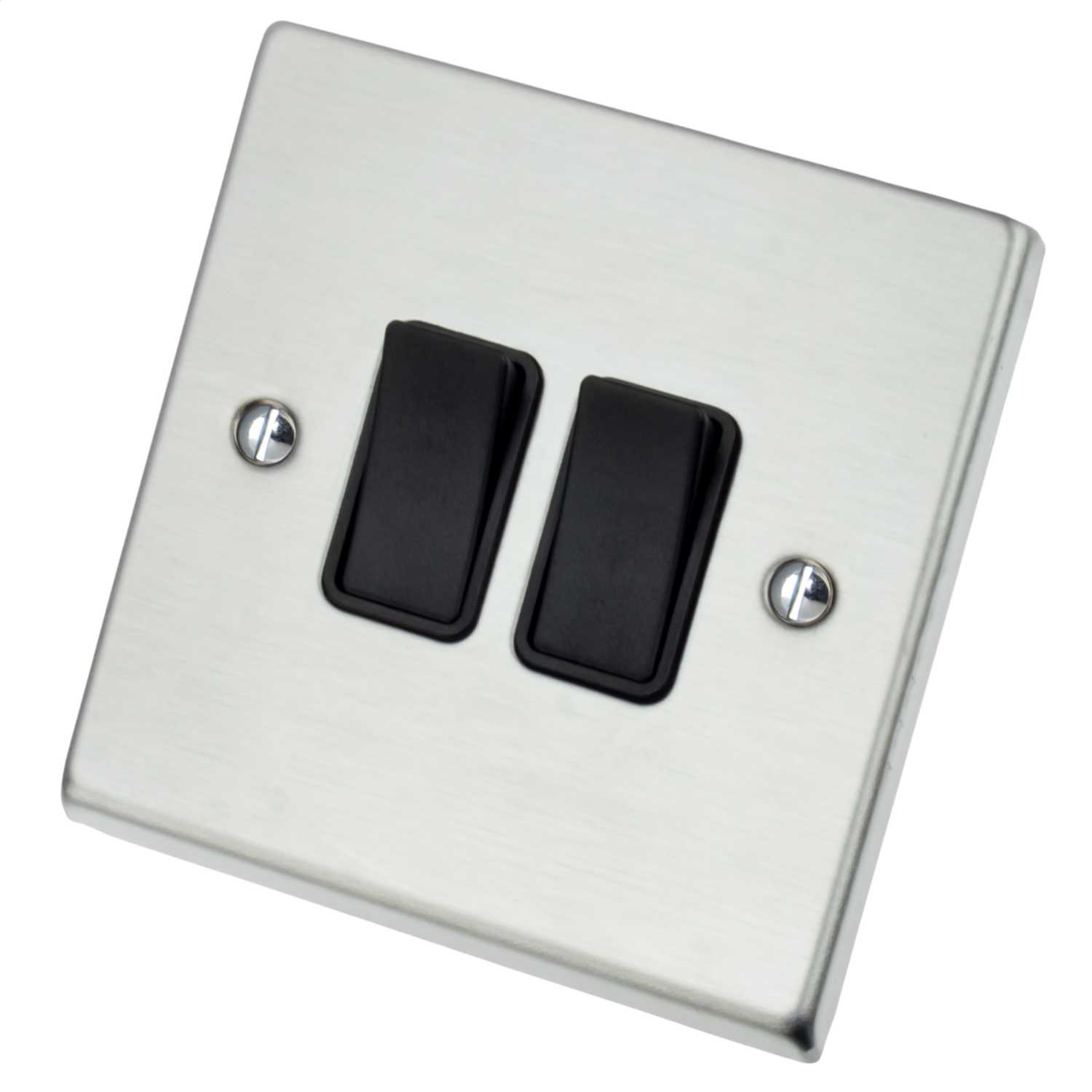 Hamilton Hartland 10A 2 Gang 2 Way Light Switch Black Insert Satin