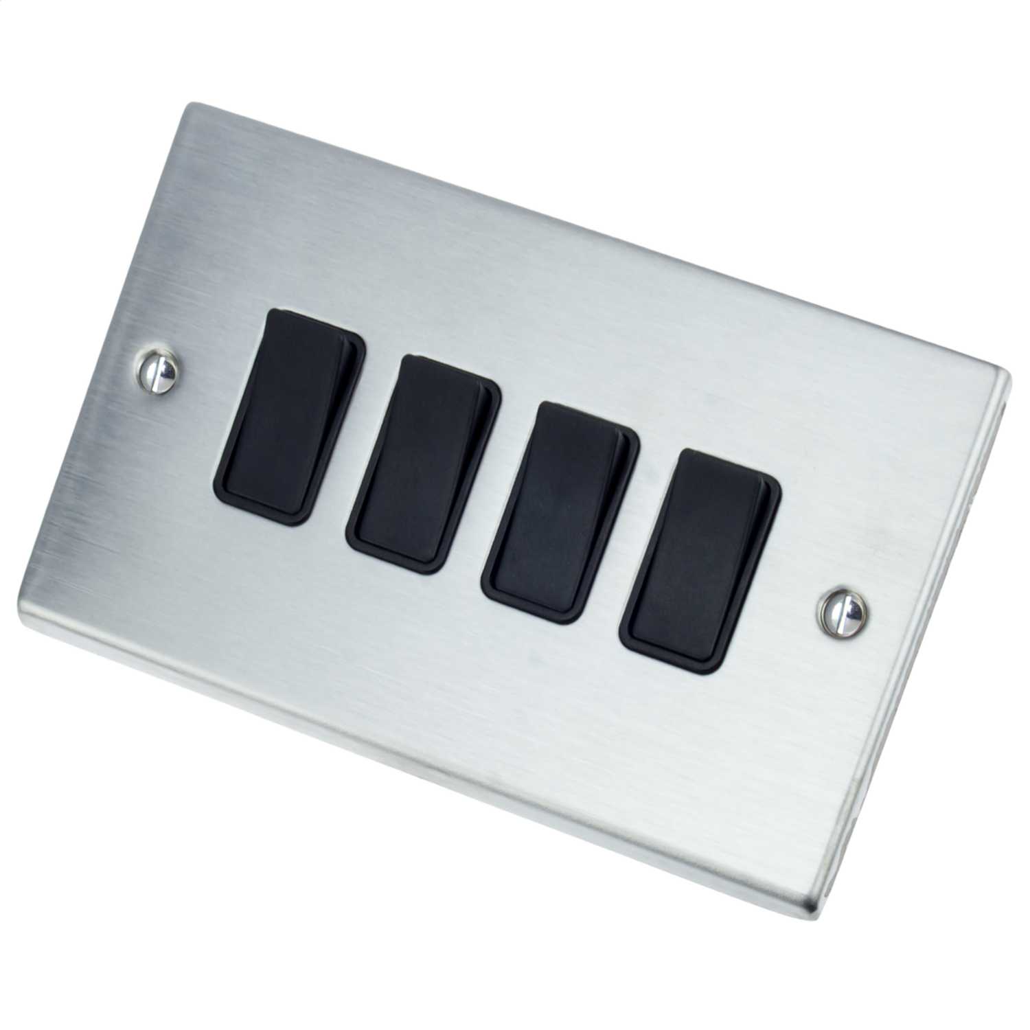 Hamilton Hartland 10A 4 Gang 2 Way Light Switch Black Insert Satin Chrome (76R24BLB) CEF