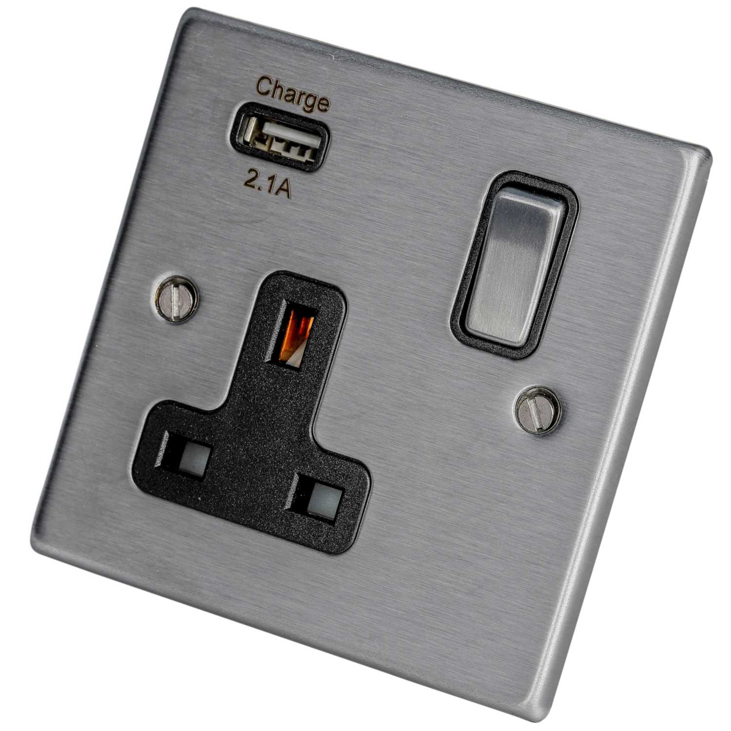 Hamilton Hartland 13A 1 Gang Switched Socket with USB Outlet Black