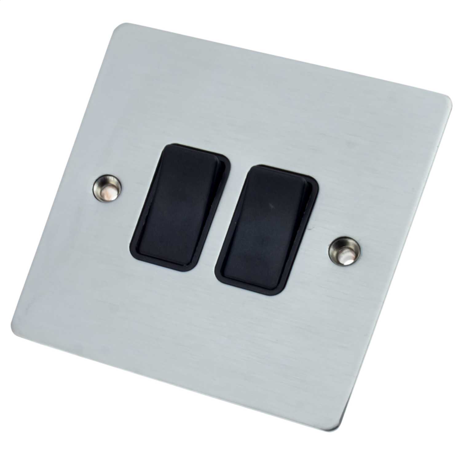 Hamilton Sheer 10A 2 Gang 2 Way Light Switch Black Insert Satin Chrome