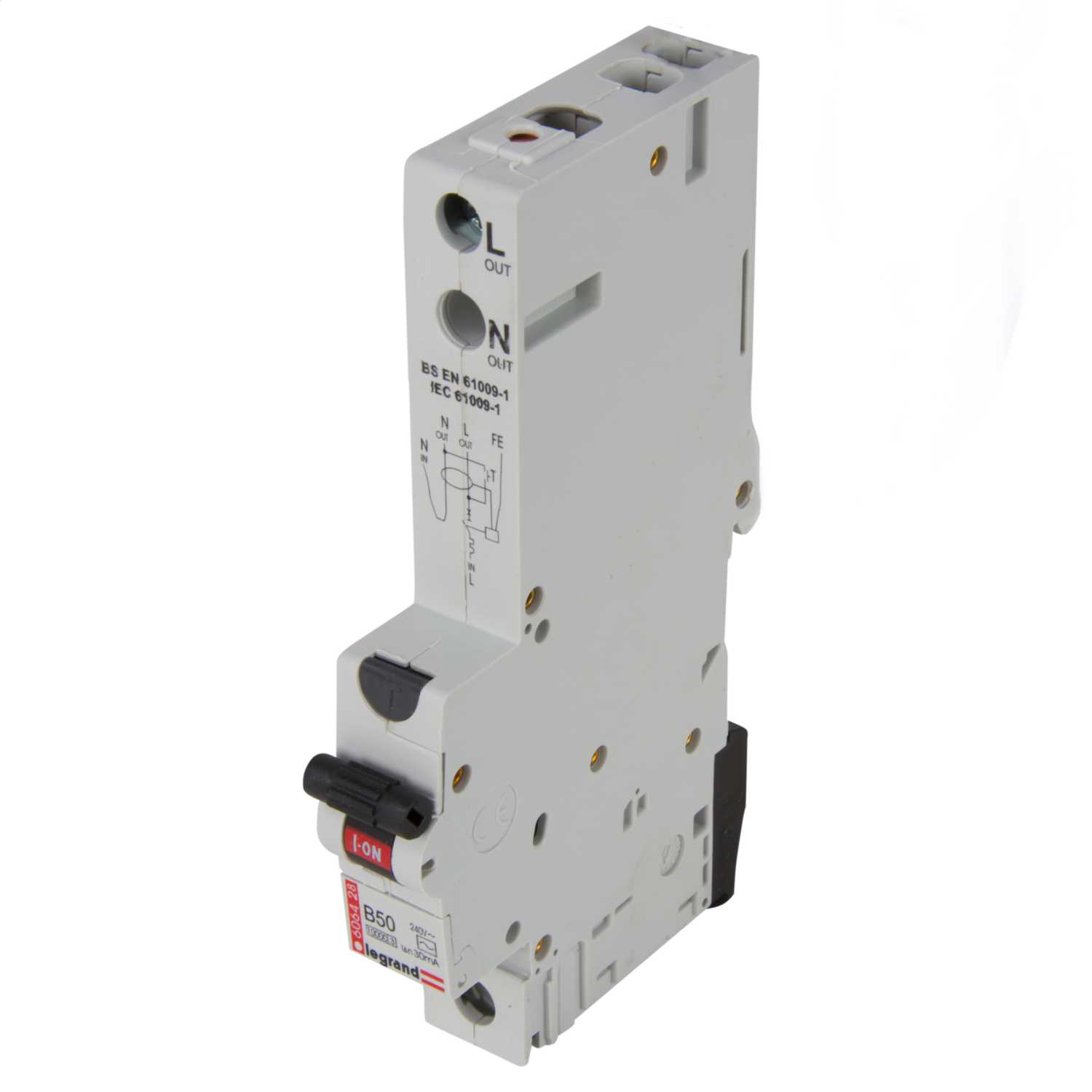 Legrand 50A Single Pole And Neutral 1 Module 10kA Type B 30mA RCBO ...