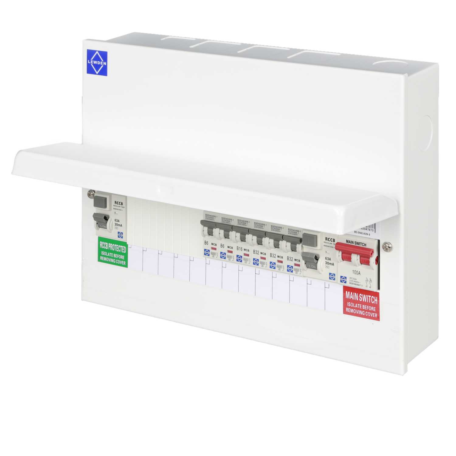 Lewden 10 Way Flexible Dual 63A Type AC RCD Metal Clad Consumer Unit ...