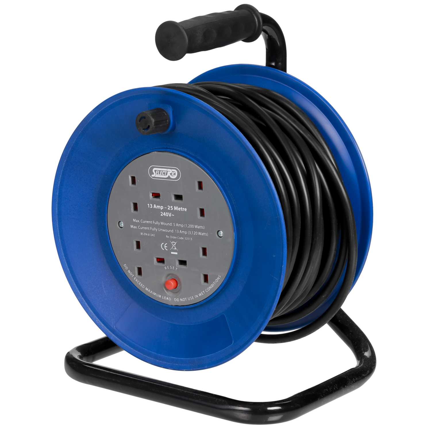 LGA Selectric 13A 25m 230V 4 Gang Freestanding Cable Reel Black (52513 ...