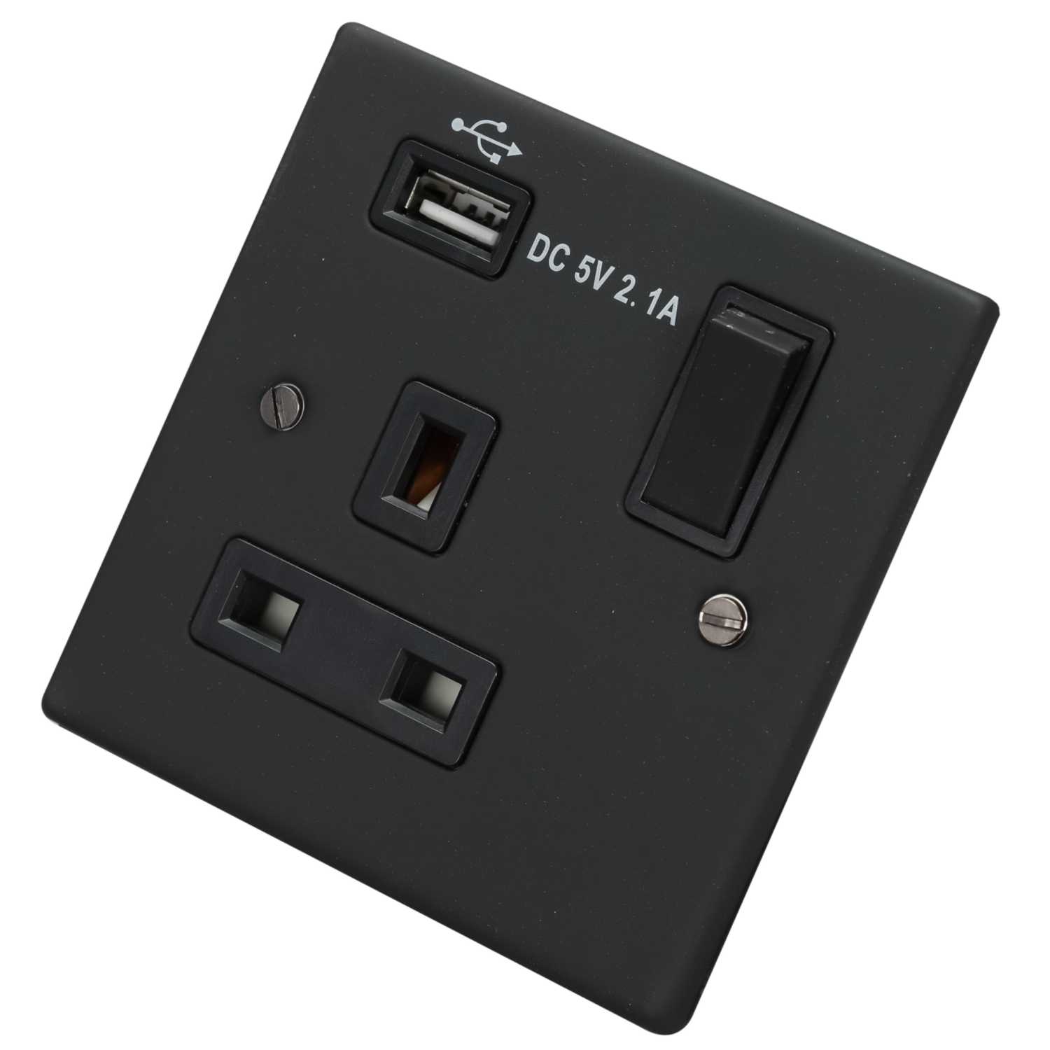 LGA Selectric 5M 13A 1 Gang Switched Socket with USB Outlet Metal