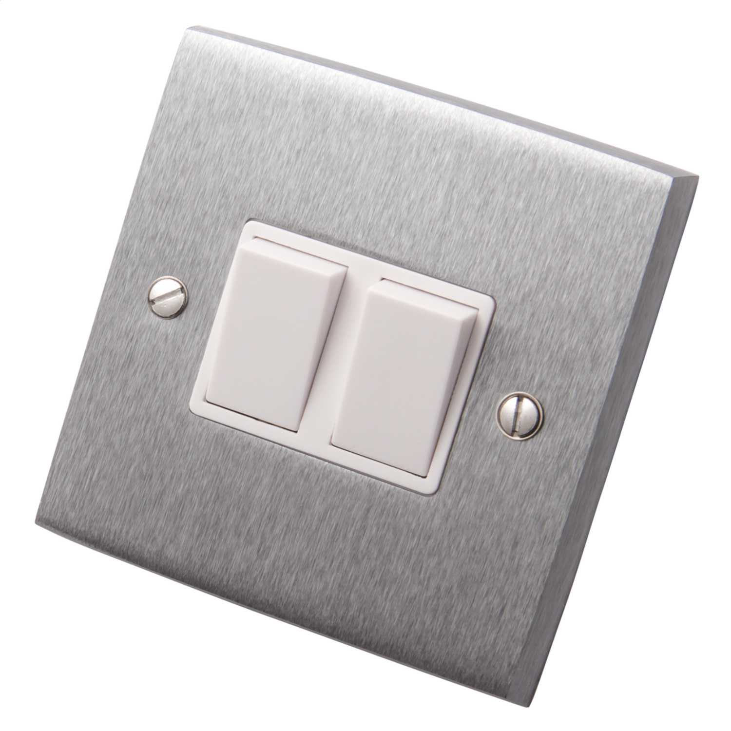 Heritage 6A 2 Gang 2 Way Light Switch White Insert Satin Chrome (BC992W