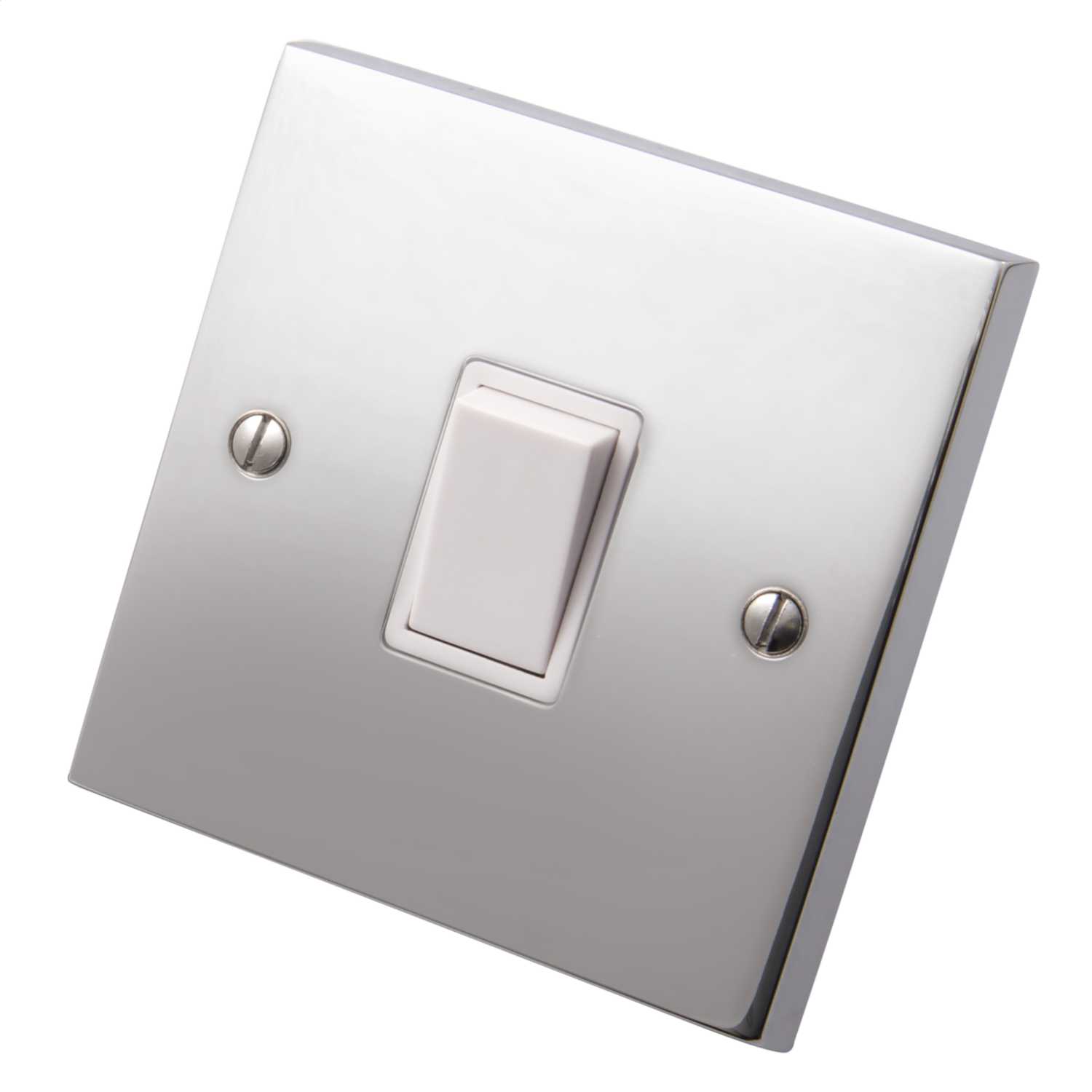 Heritage 6A 1 Gang 2 Way Light Switch White Insert Polished Chrome