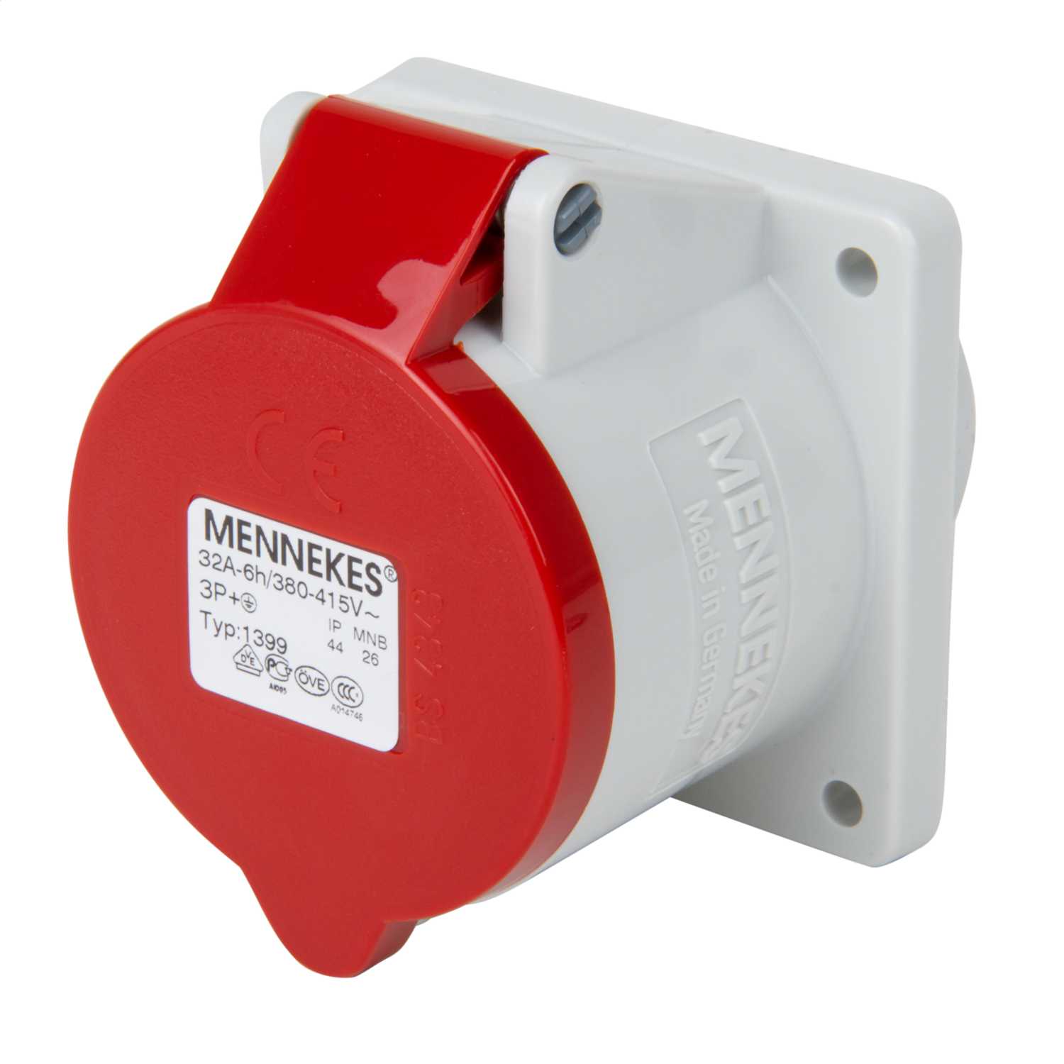 Mennekes 32A 3P+E 400V Panel Mounted Socket IP44 (1399) CEF