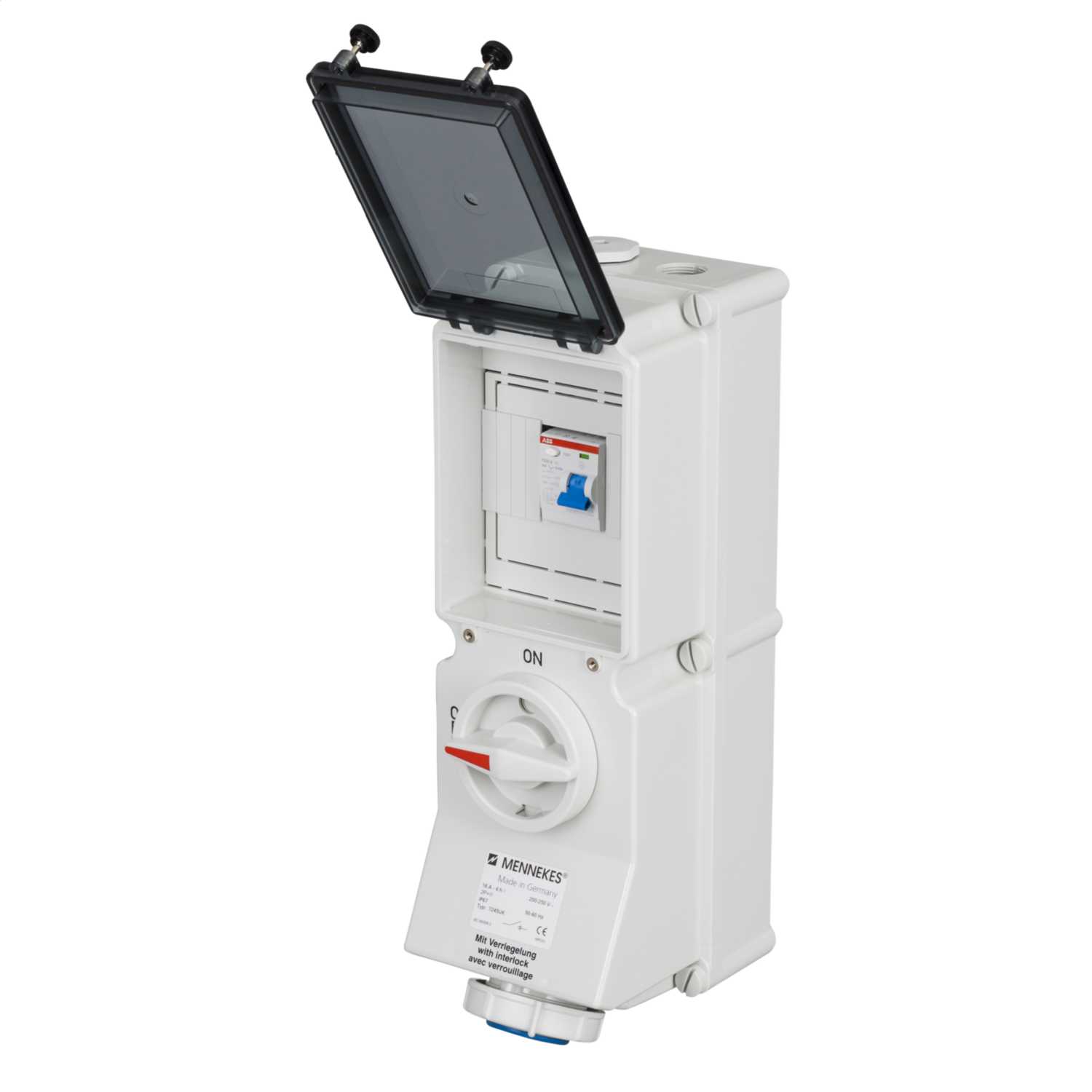 Mennekes 16A 2P+E 230V Interlocked Switched RCD Protected Socket IP67