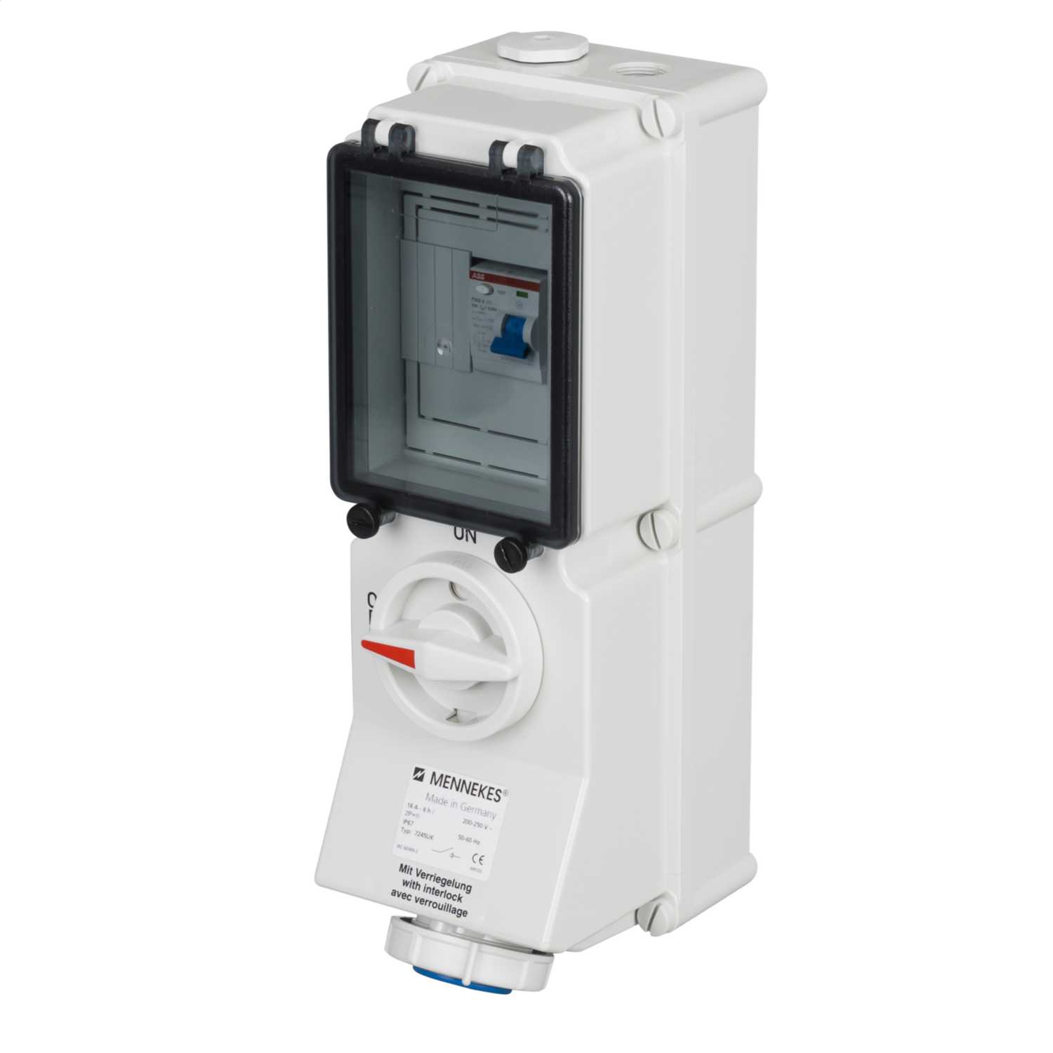 Mennekes 16A 2P+E 230V Interlocked Switched RCD Protected Socket IP67