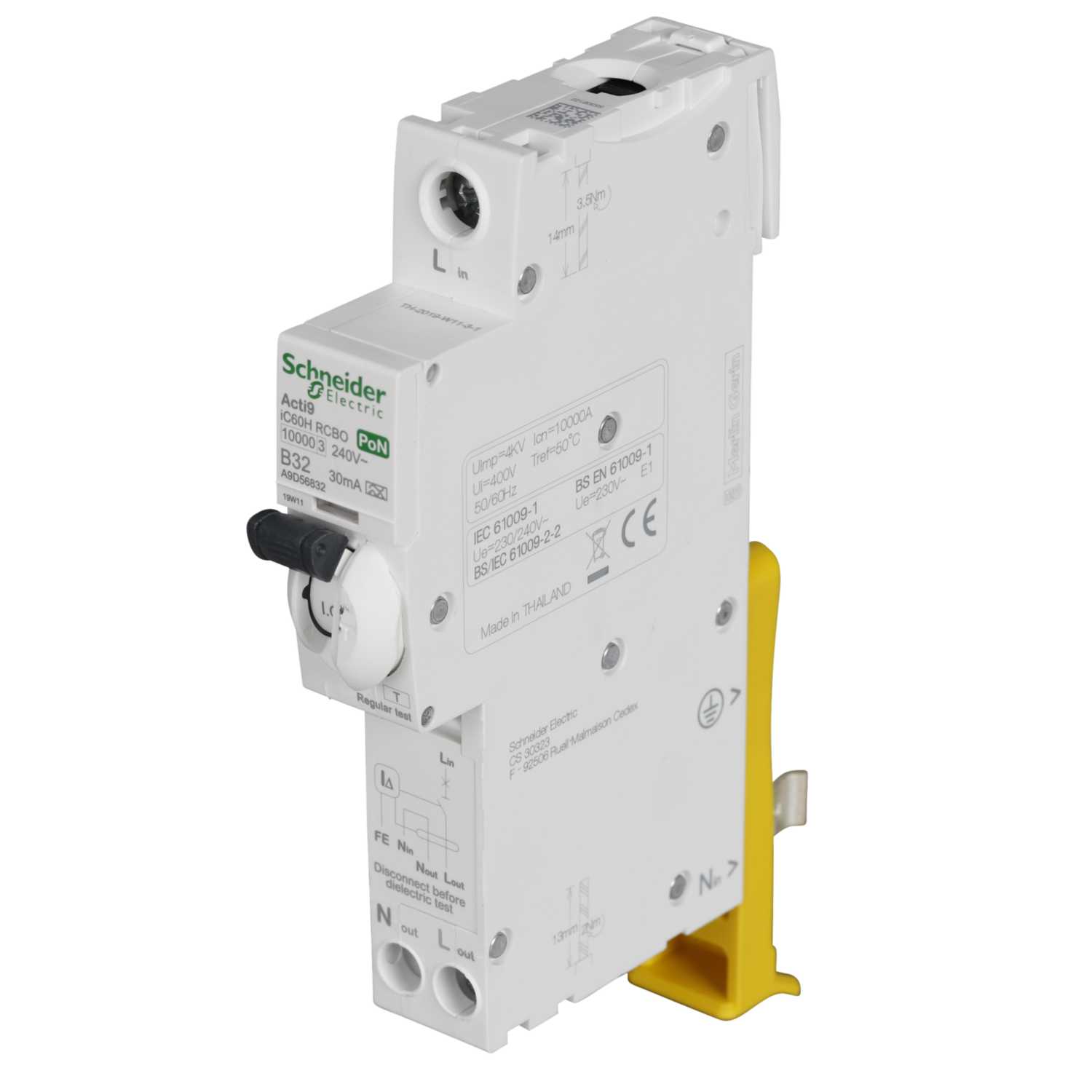 Schneider Acti9 32A Single Pole And Neutral 1 Module B Curve 10kA 30mA ...