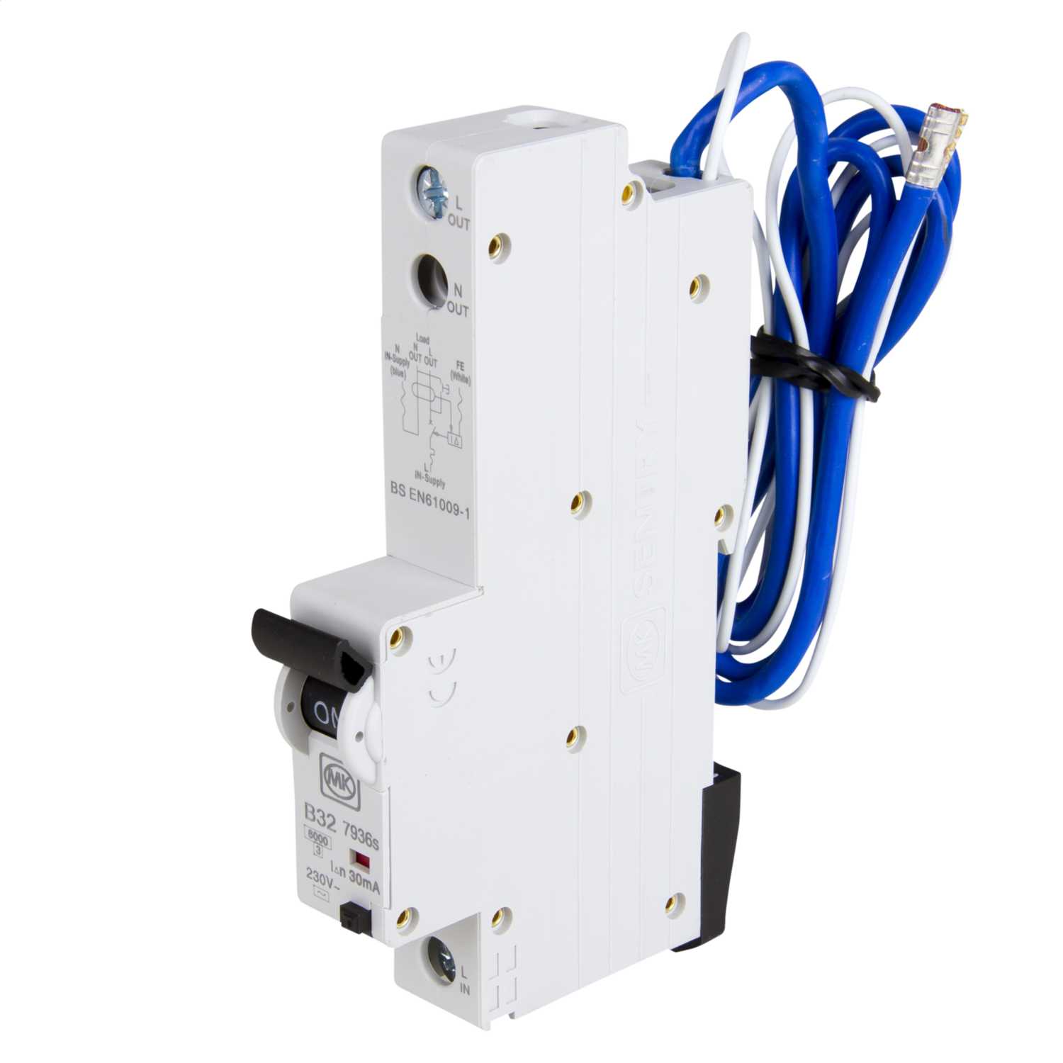 MK Sentry 32A Single Pole 1 Module B Curve 6kA 30mA Type AC RCBO (7936S ...